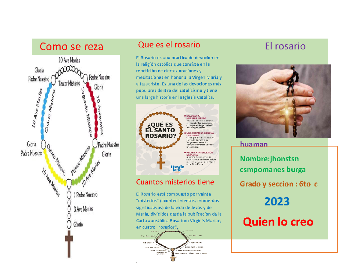 Triptico de jhonatan - aña - Como se reza Que es el rosario El Rosario