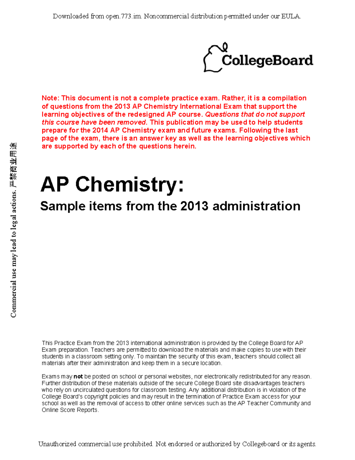 AP Chem 2013 - ####### Note: This document is not a complete practice ...