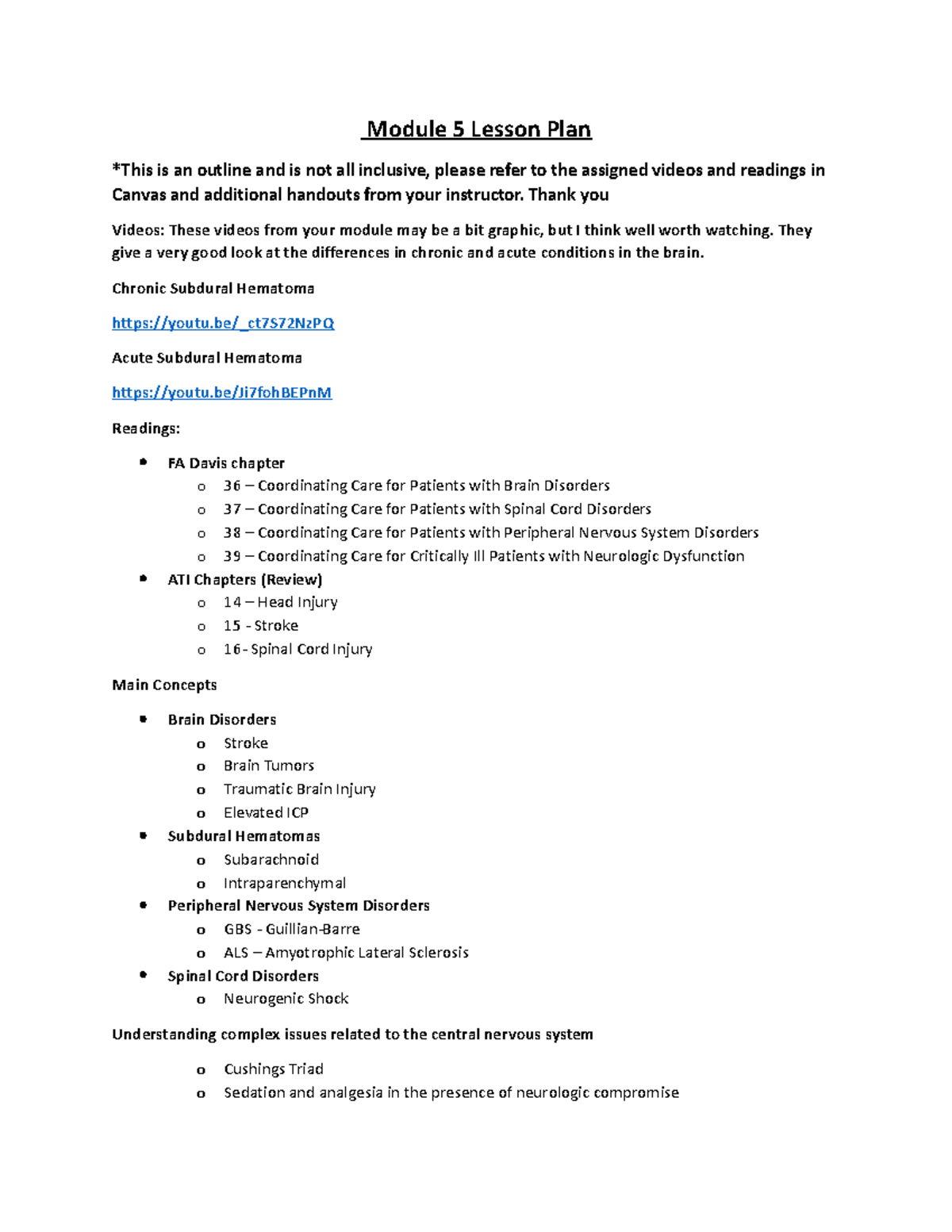 Module 5 Lesson Plan - Module 5 Lesson Plan *This is an outline and is ...