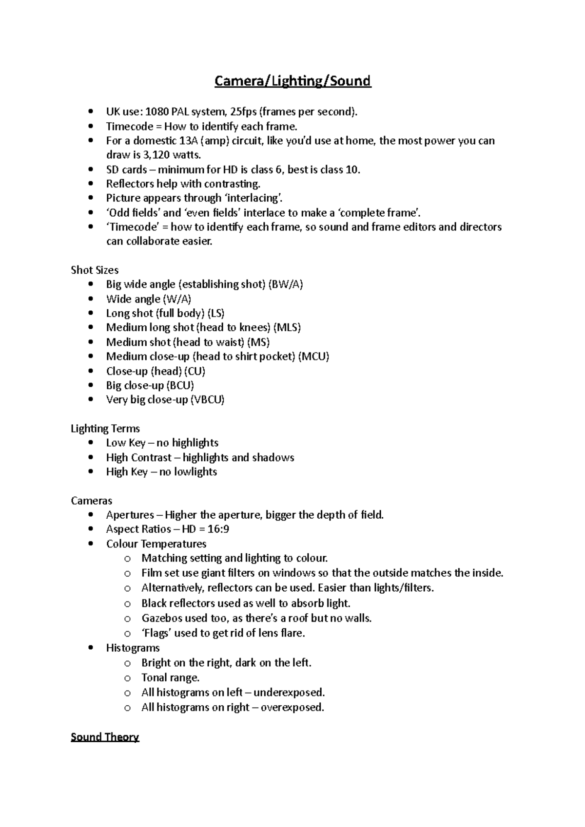 Introduction to Camera/Lighting/Sound - Camera/Lighting/Sound UK use ...
