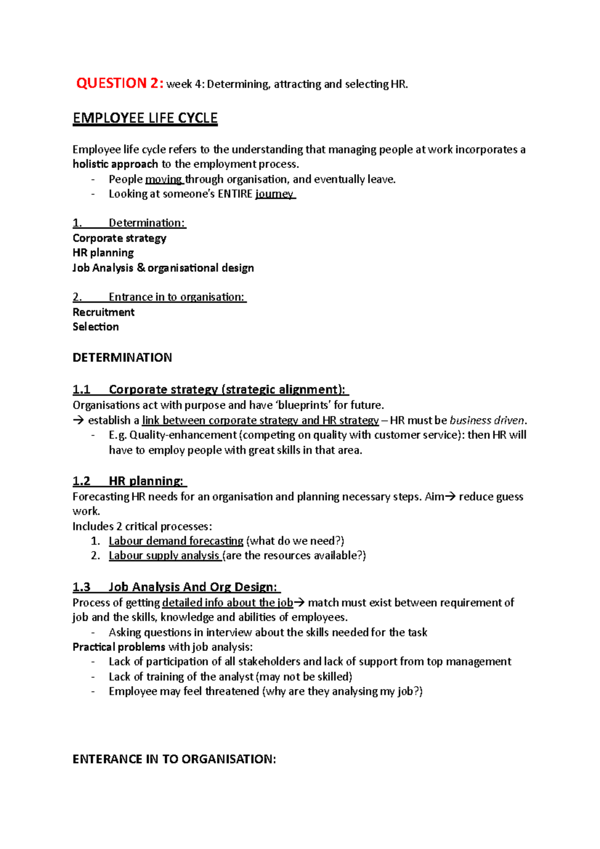 Managing People At Work Notes EXAM QUESTION 2 Week 4 Determining