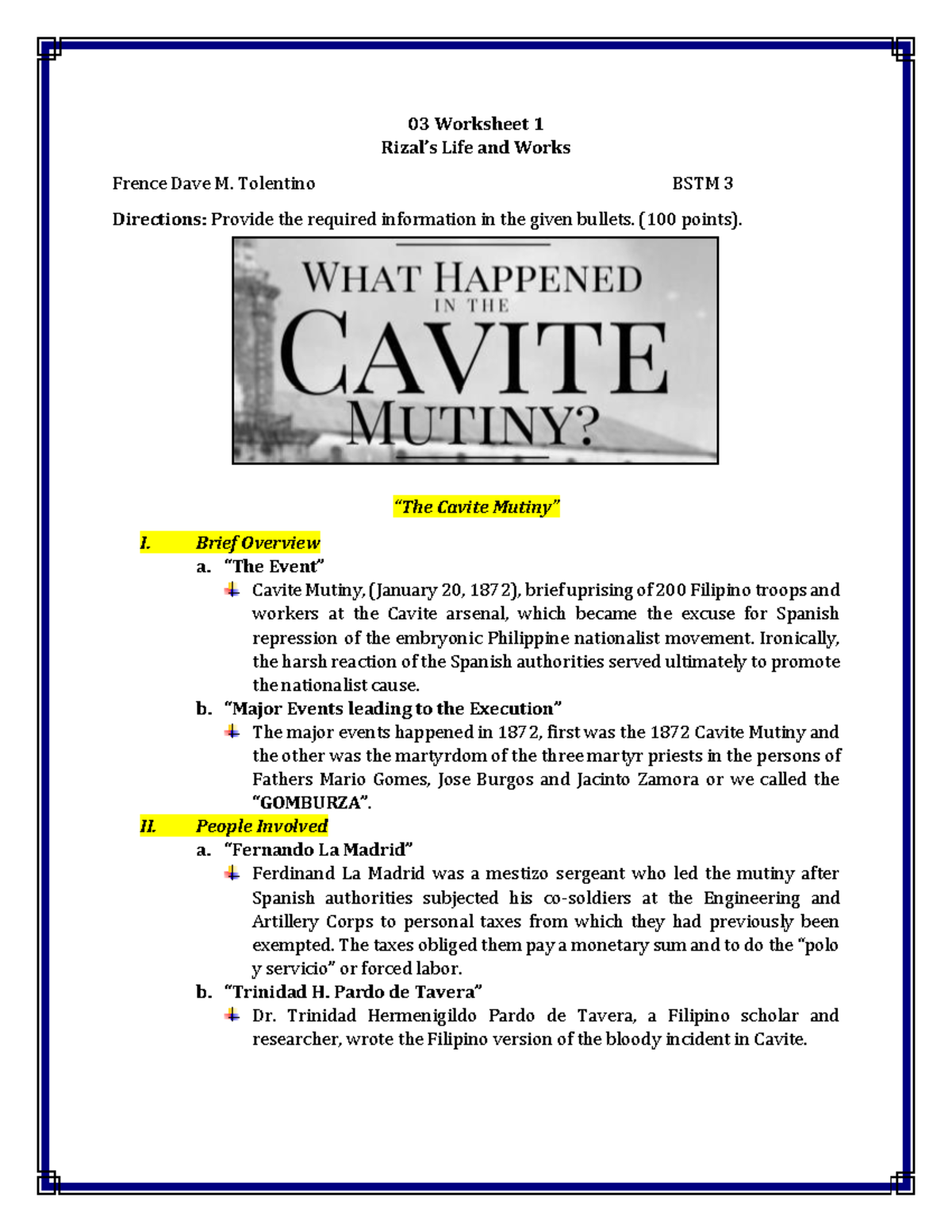 Rizal s Life And Works 03 Worksheet 1 03 Worksheet 1 Rizal s Life And 