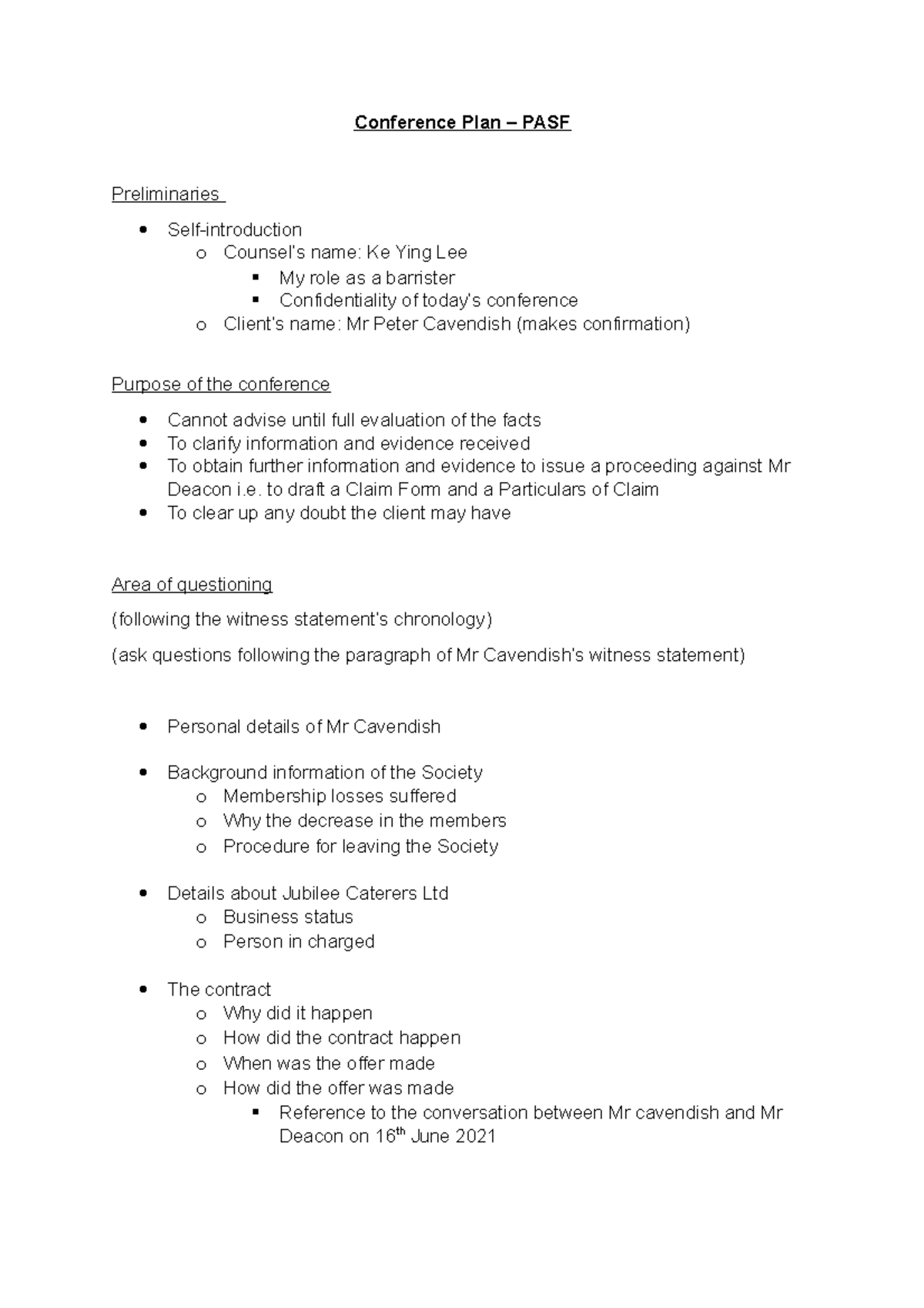Conference Plan Example