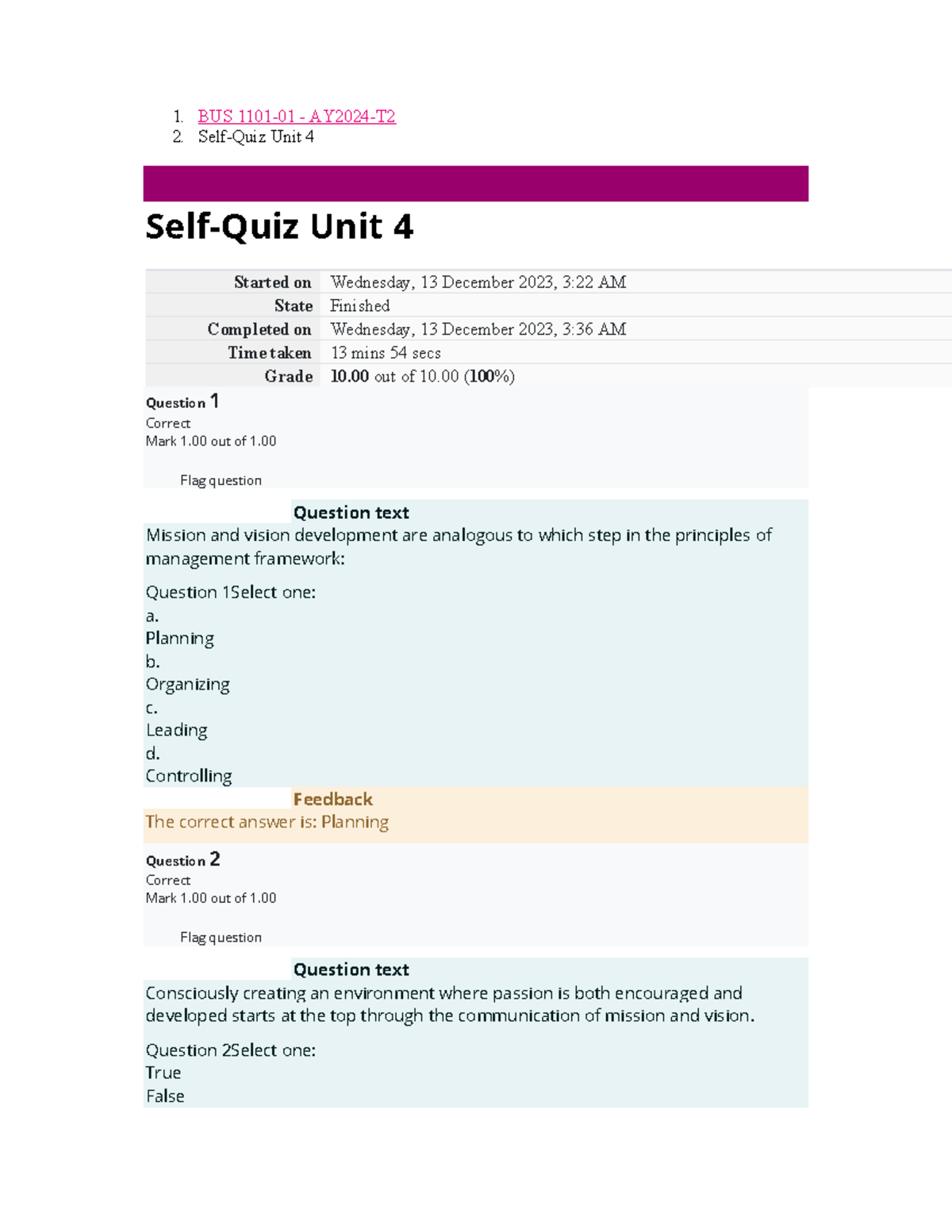BUS 1101 Week 4 Self Quiz3 - 1. BUS 1101-01 - AY2024-T 2. Self-Quiz ...