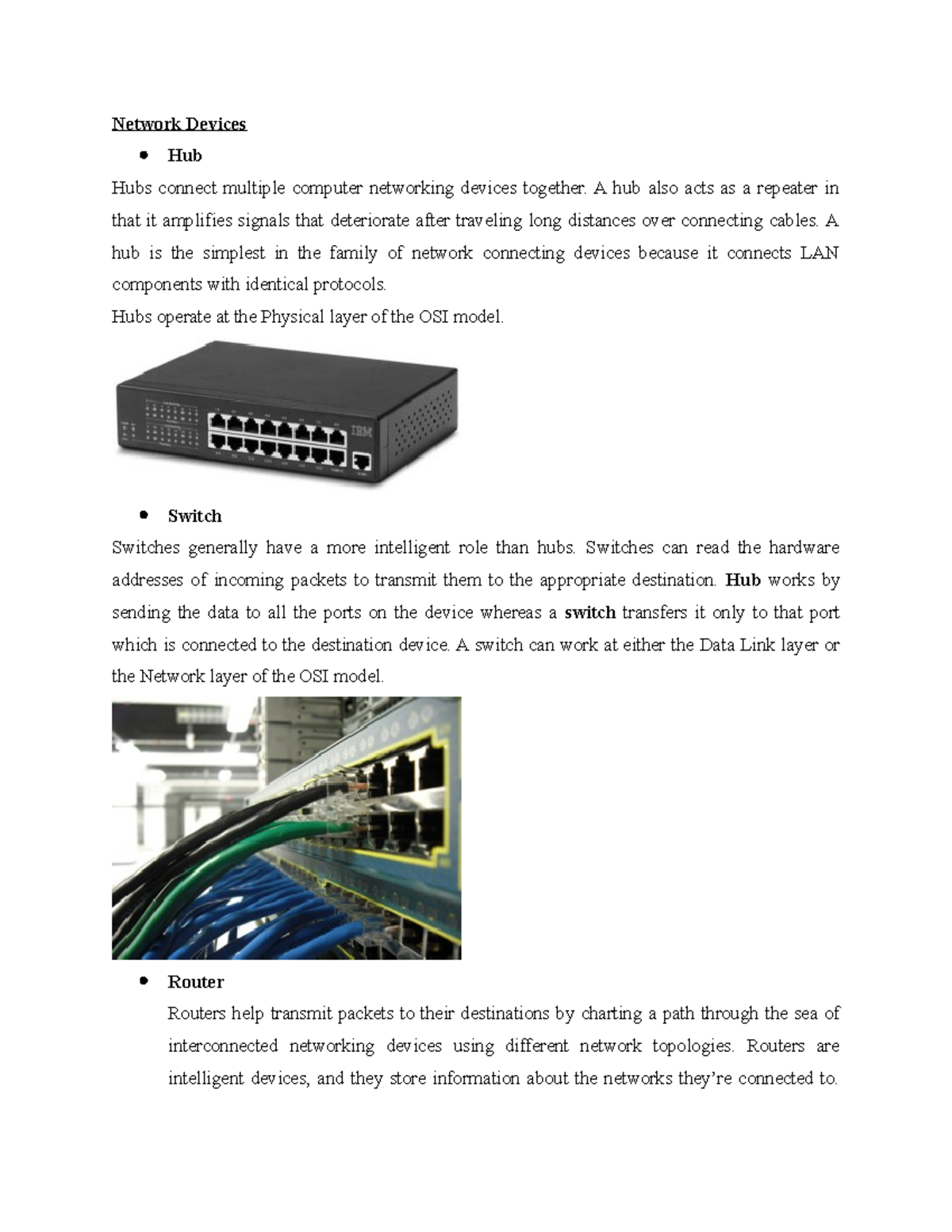 Networking Devices Lab 1 Network Devices Hub Hubs Connect Multiple
