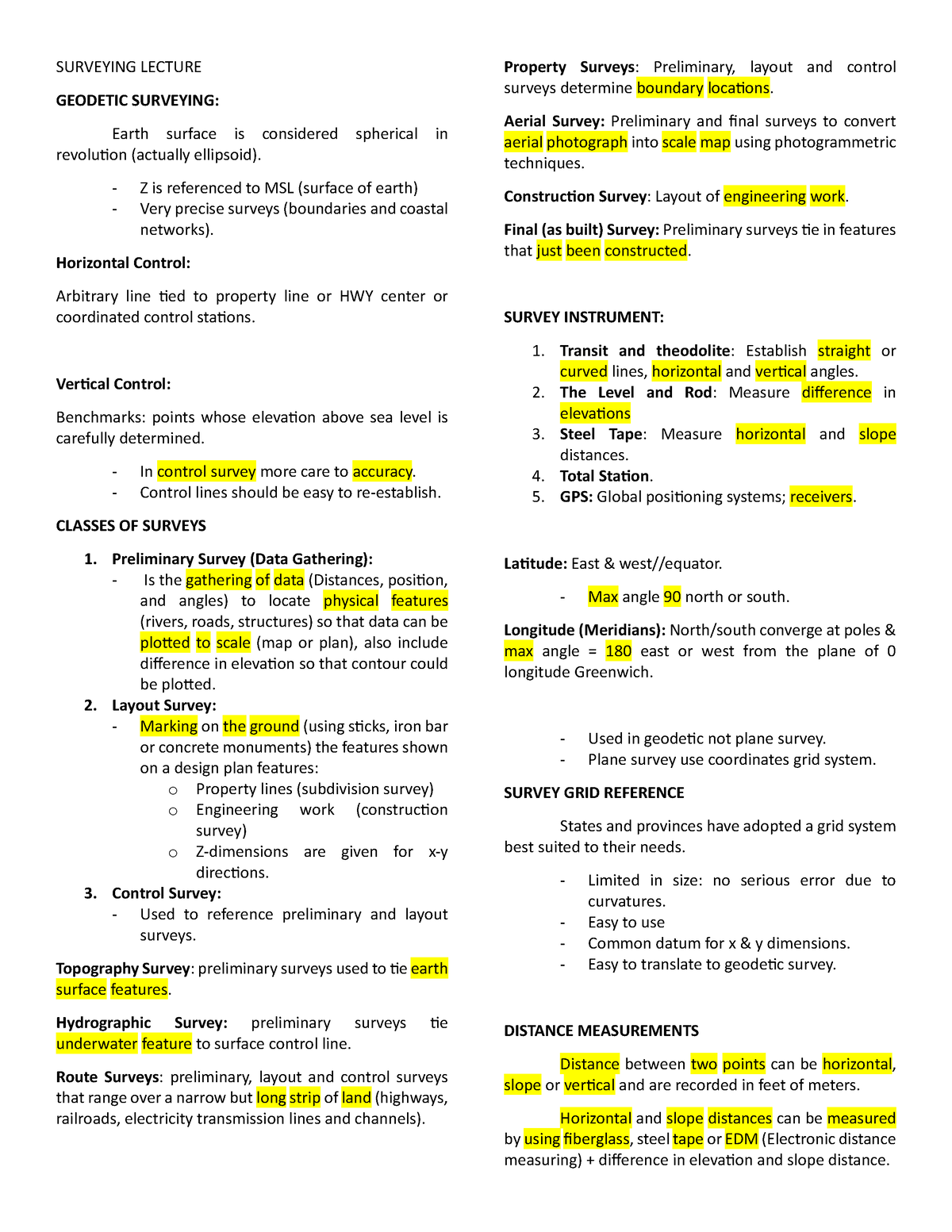 Surveying Lecture - notes - SURVEYING LECTURE GEODETIC SURVEYING: Earth ...