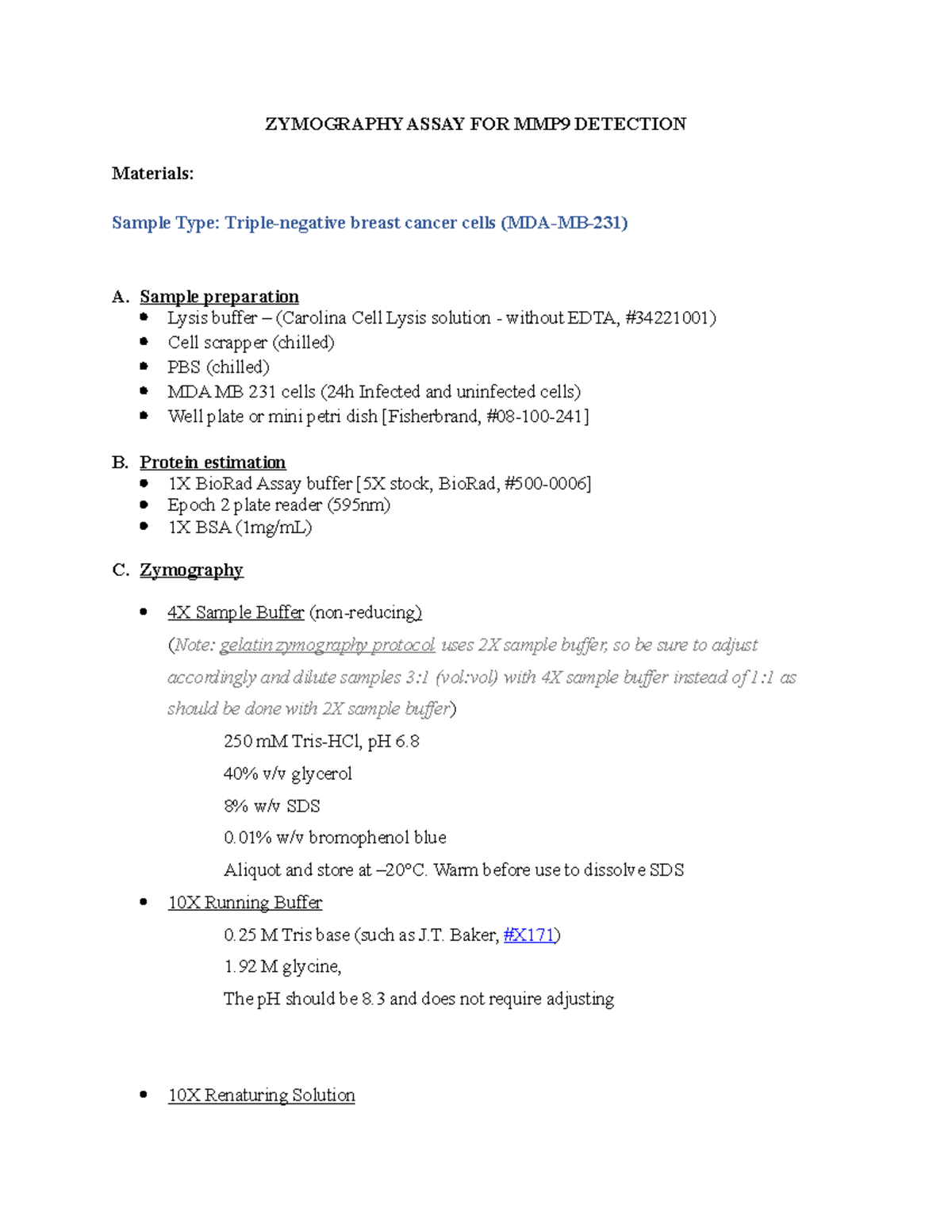 Zymography protocol - MMP9 - ZYMOGRAPHY ASSAY FOR MMP9 DETECTION ...