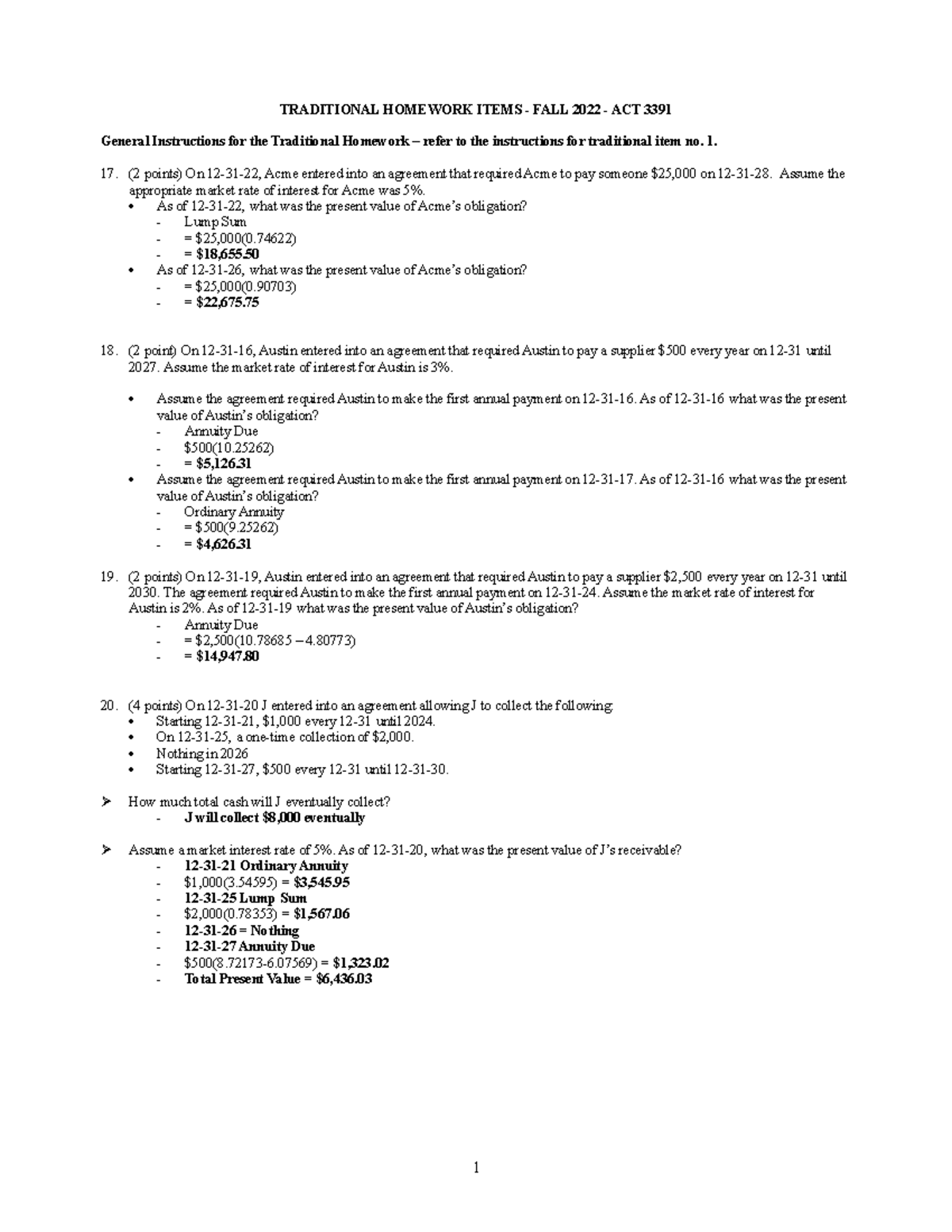 Number 17 to 20 - homework - TRADITIONAL HOMEWORK ITEMS - FALL 2022 ...