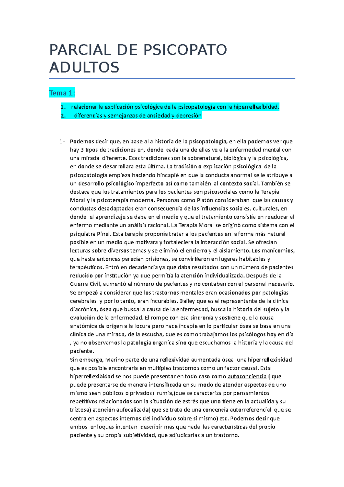Parcial psicopato - Apuntes 1 - PARCIAL DE PSICOPATO ADULTOS Tema 1 ...