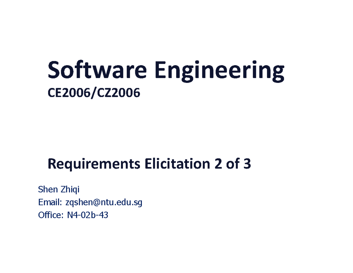 5 - Requirements Elicitation 2 - Software Engineering CE2006 ...