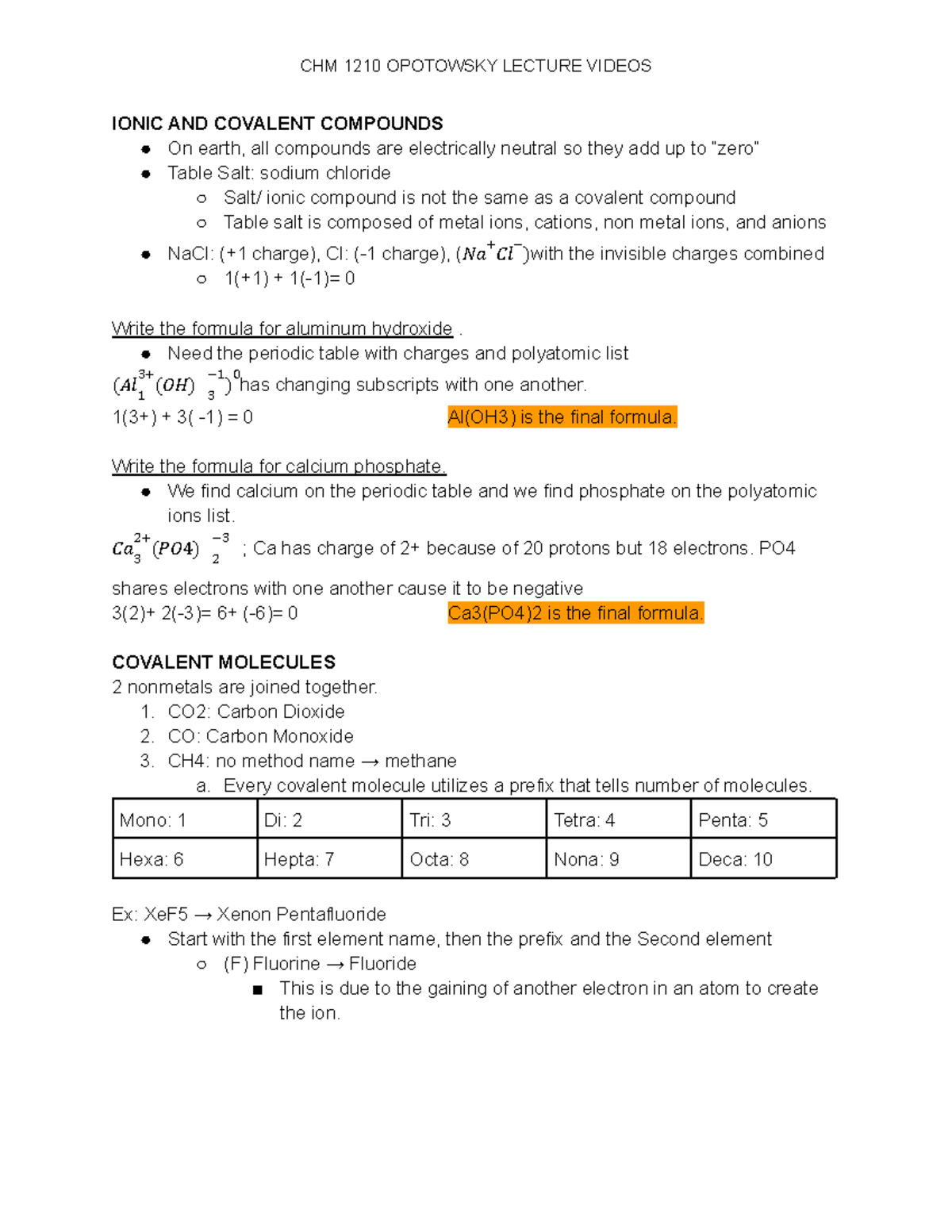 CHM 1210 Opotowsky Lecture Videos Ionic AND Covalent Compounds ...