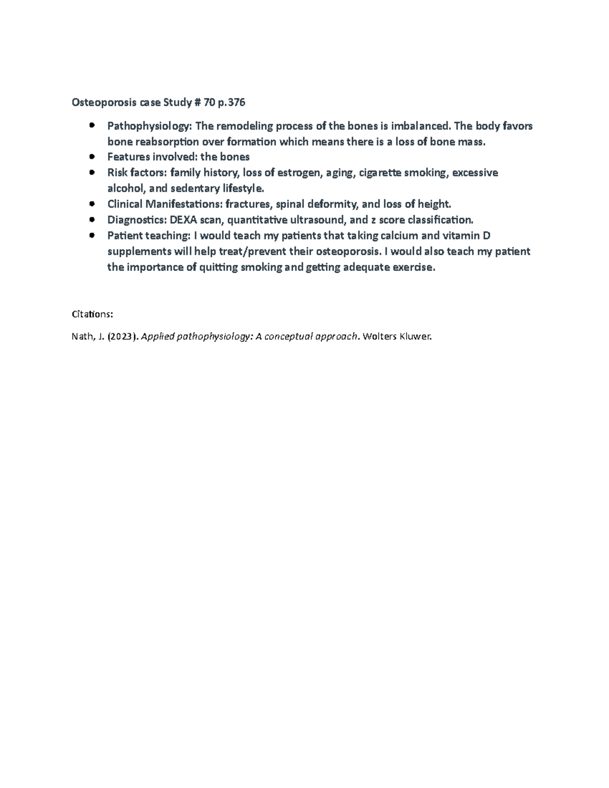 Patho Unit 5 Case Study - Gonzalez - Osteoporosis case Study # 70 p ...