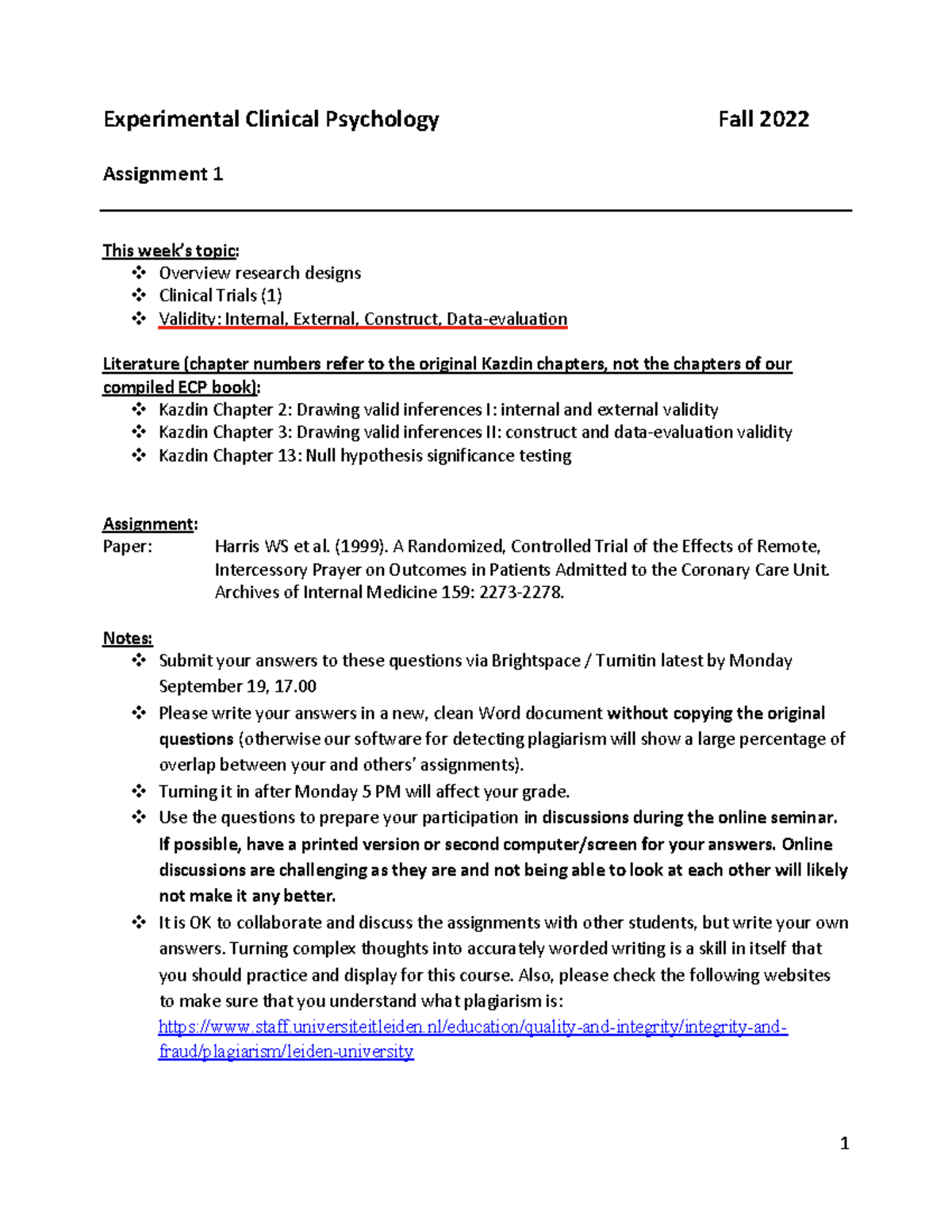 ECP Assignment 1 1 Experimental Clinical Psychology Fall 2022