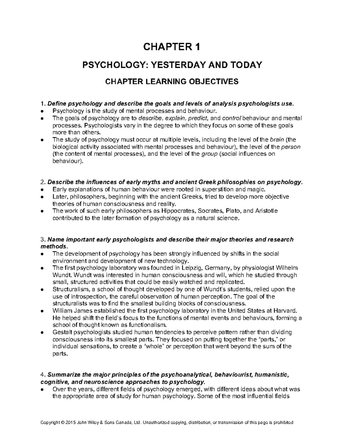 Tb01 - Chapter+1+test+banks - CHAPTER 1 PSYCHOLOGY: YESTERDAY AND TODAY ...