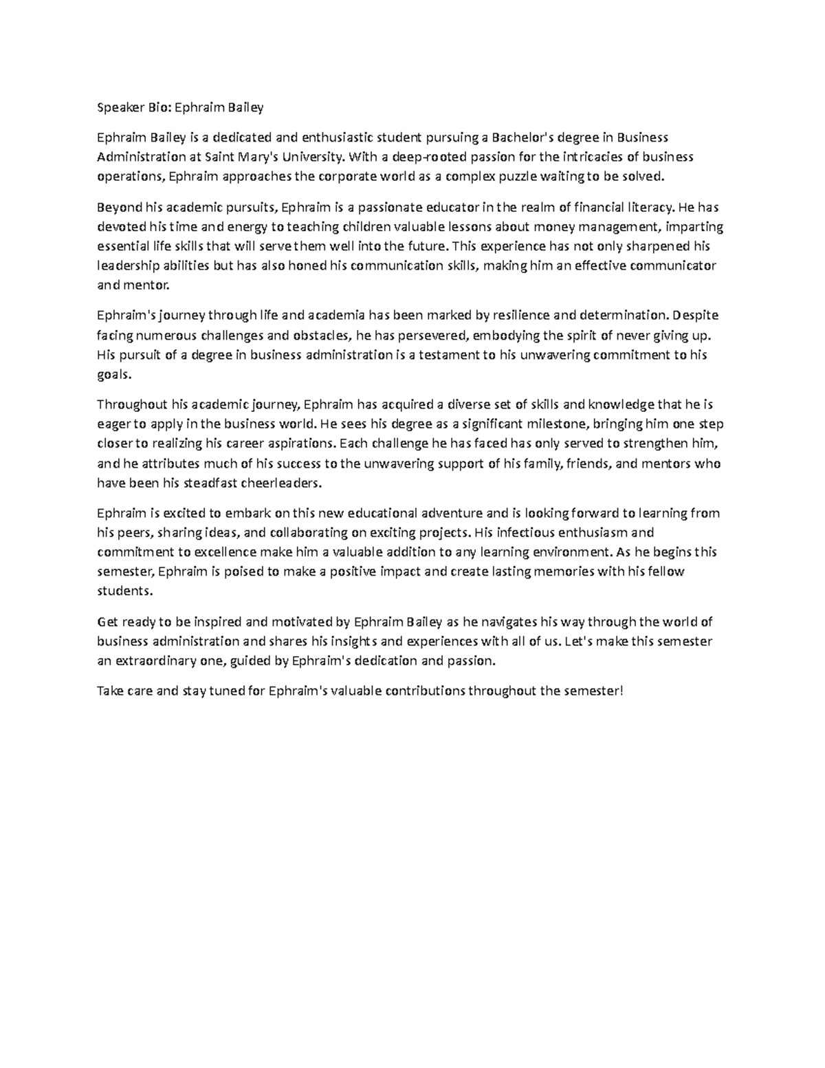 Speaker Bio transcript - Speaker Bio: Ephraim Bailey Ephraim Bailey is ...