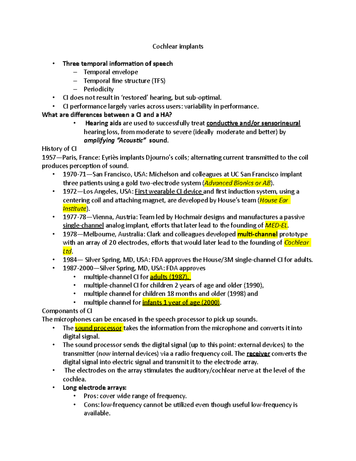 Cochlear implants - Lecture notes from Aural Rehabilitation Course at ...