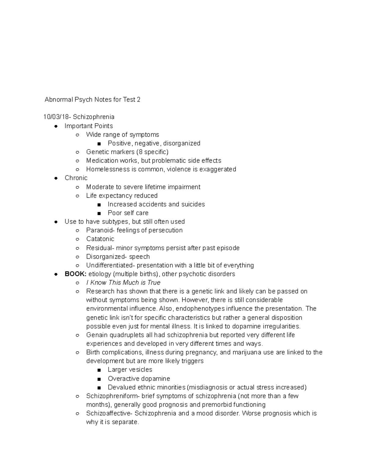 Abnormal Psych Notes 2 - However, there is still considerable ...