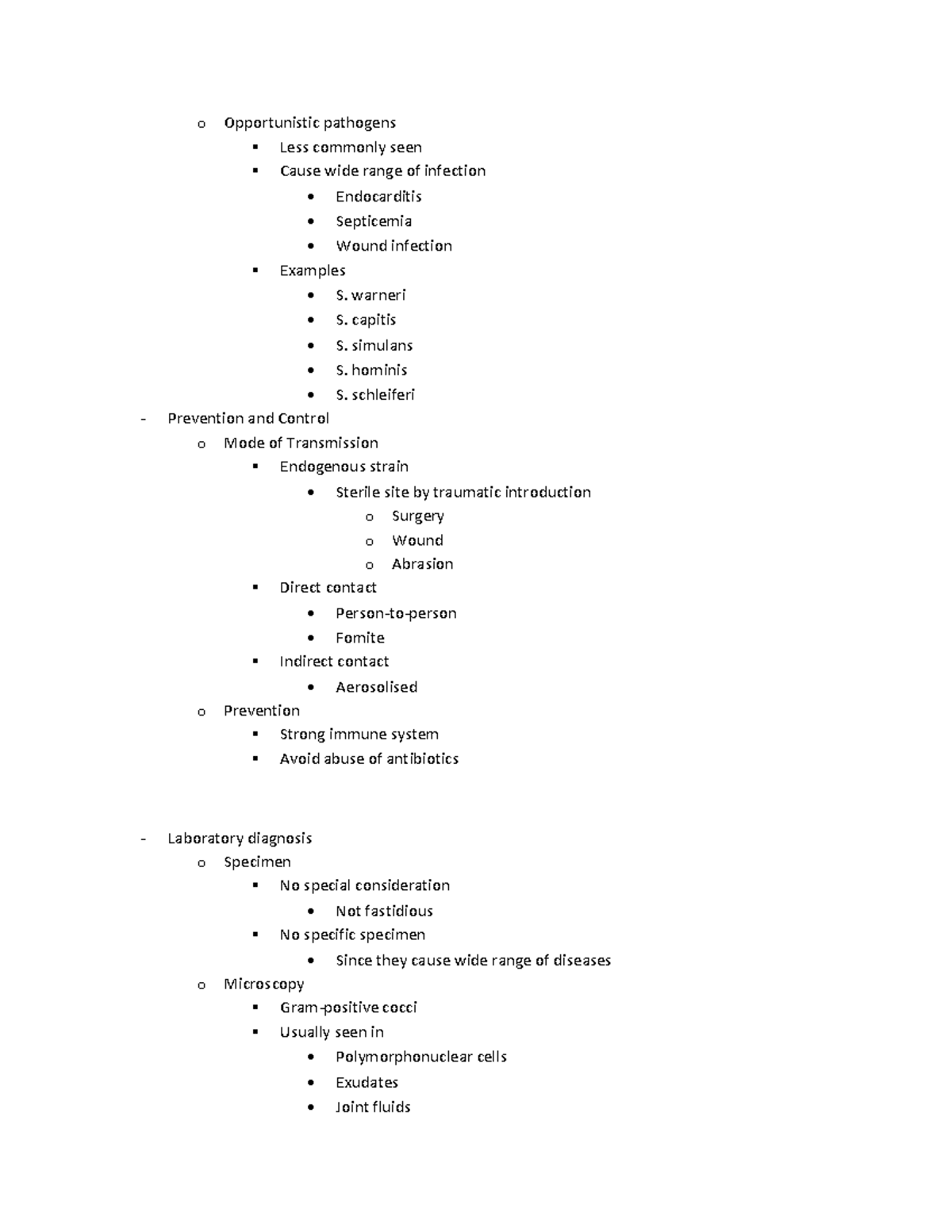 Opportunistic pathogens - warneri S. capitis S. simulans S. hominis S ...