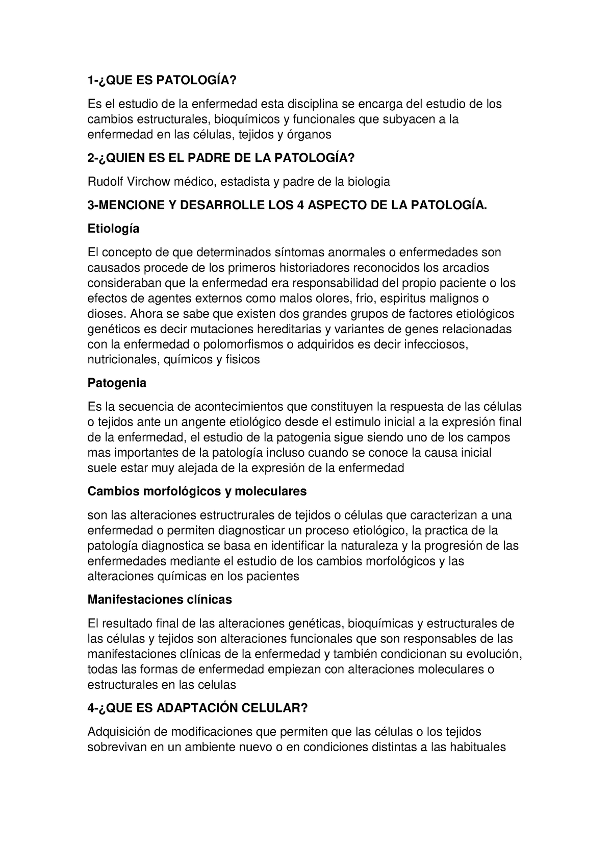 LAB. Patología - 1-¿QUE ES PATOLOGÍA? Es El Estudio De La Enfermedad ...