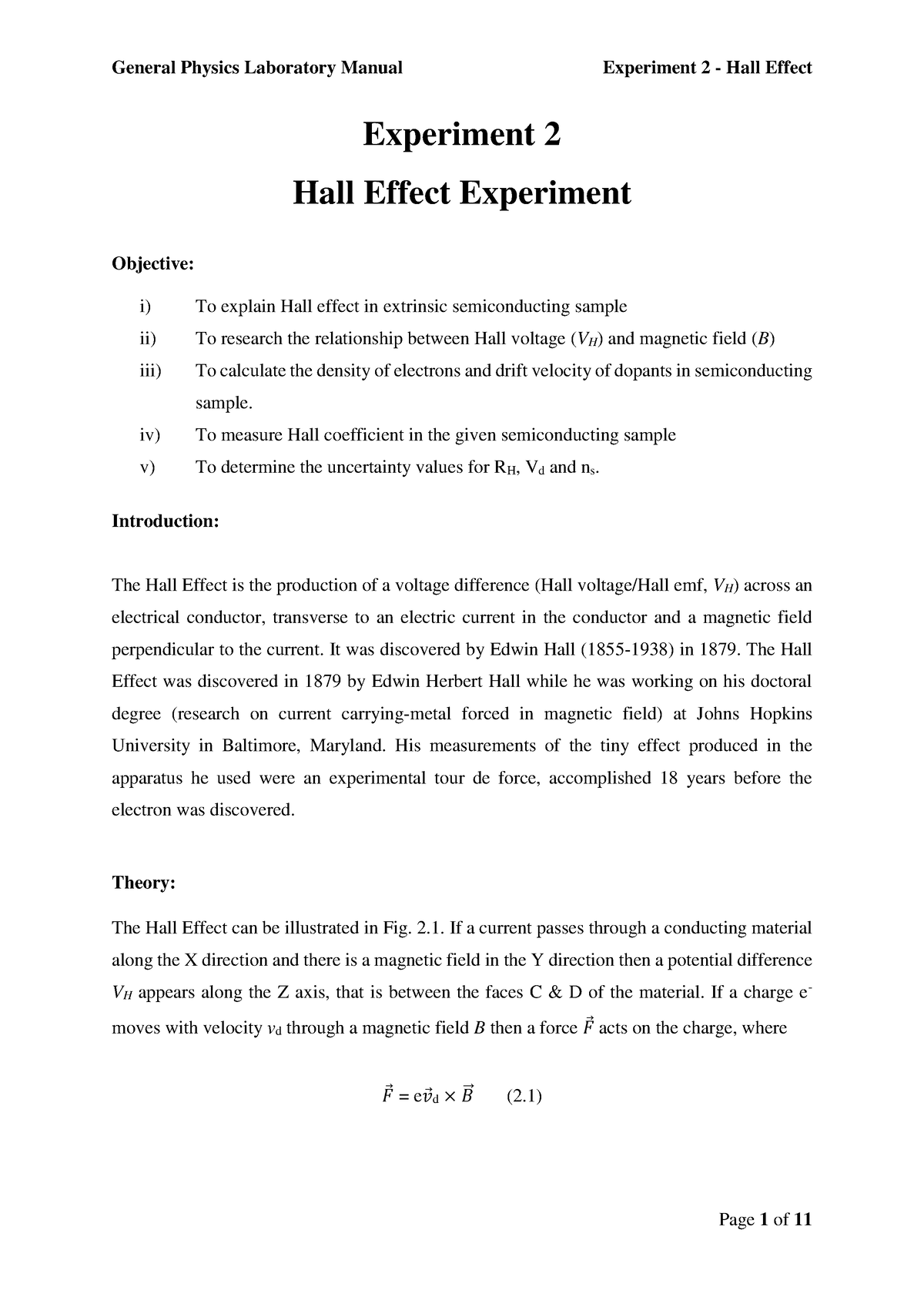 hall effect experiment precautions