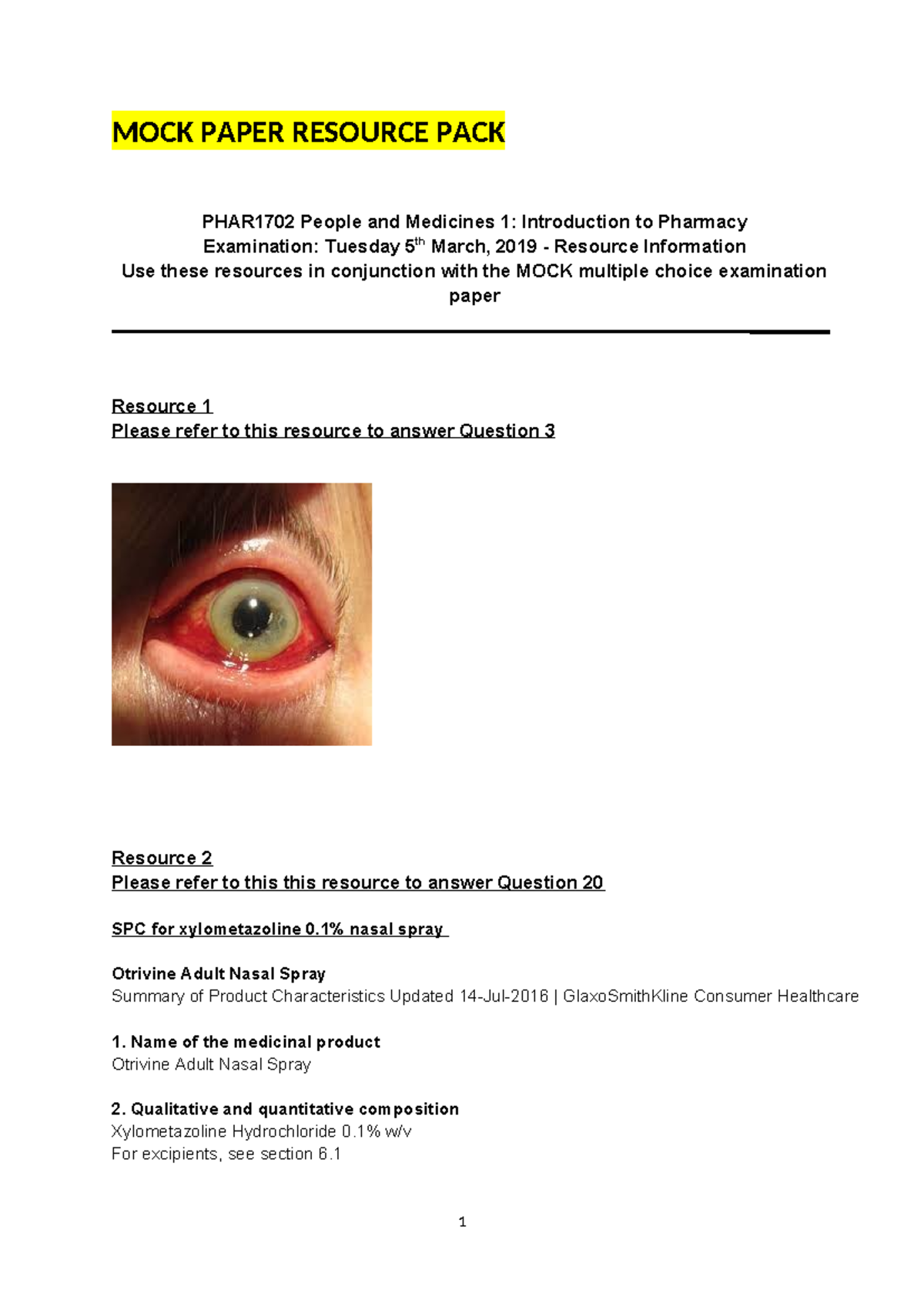 1702 Sample Resource PACK 2019 - MOCK PAPER RESOURCE PACK PHAR1702 ...