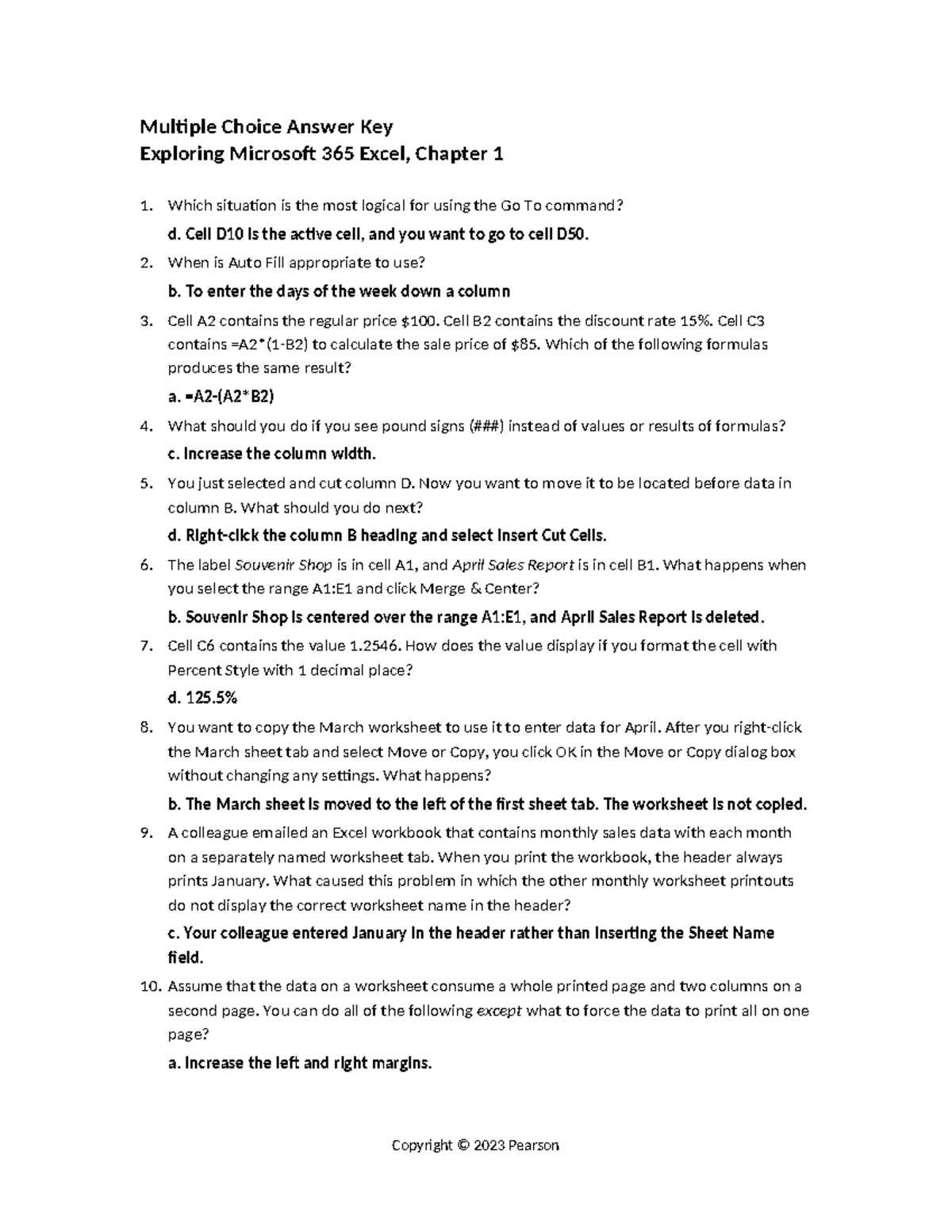 E01 answerkey mc - Multiple Choice Answer Key Exploring Microsoft 365 ...