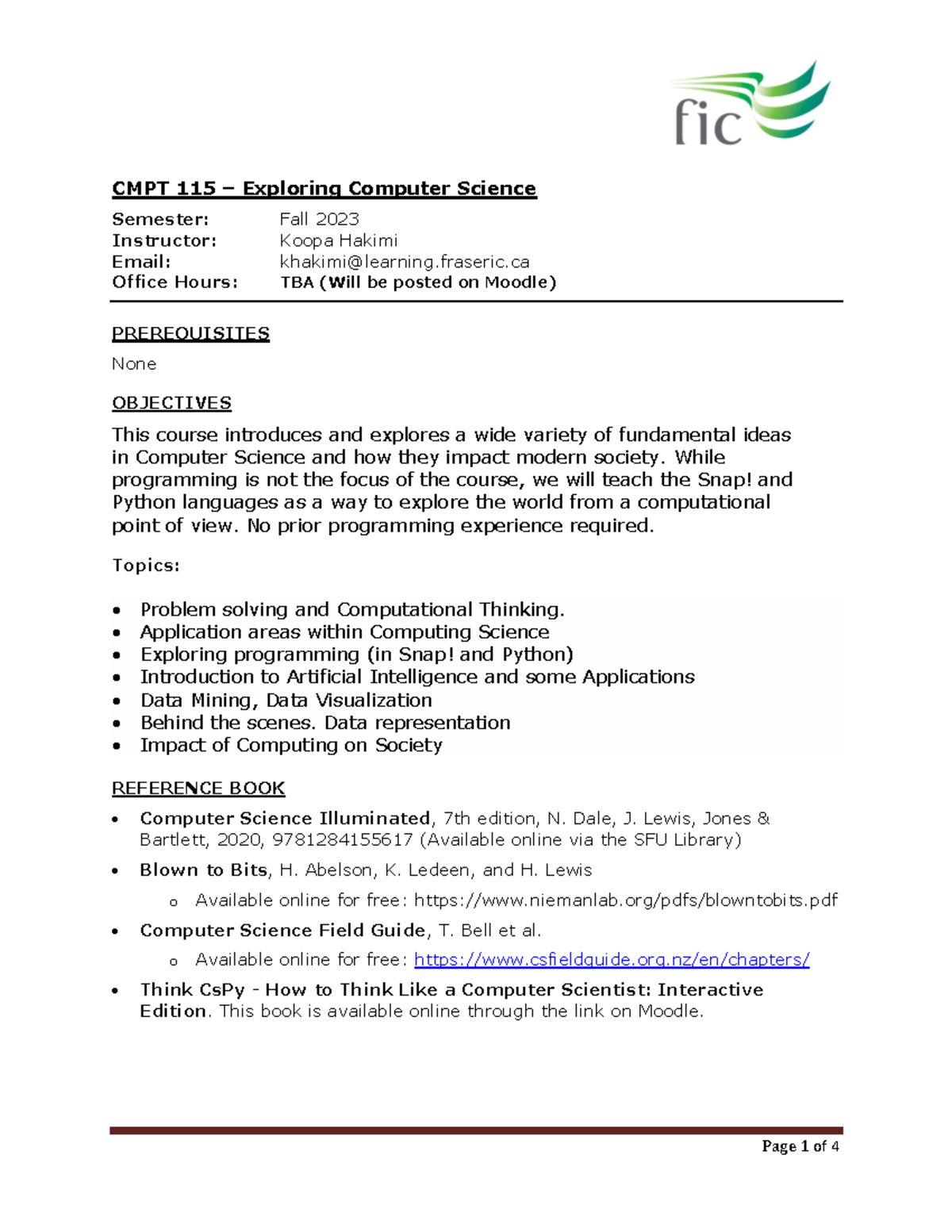 CMPT115 2023 03 Course Outline - CMPT 115 – Exploring Computer Science ...
