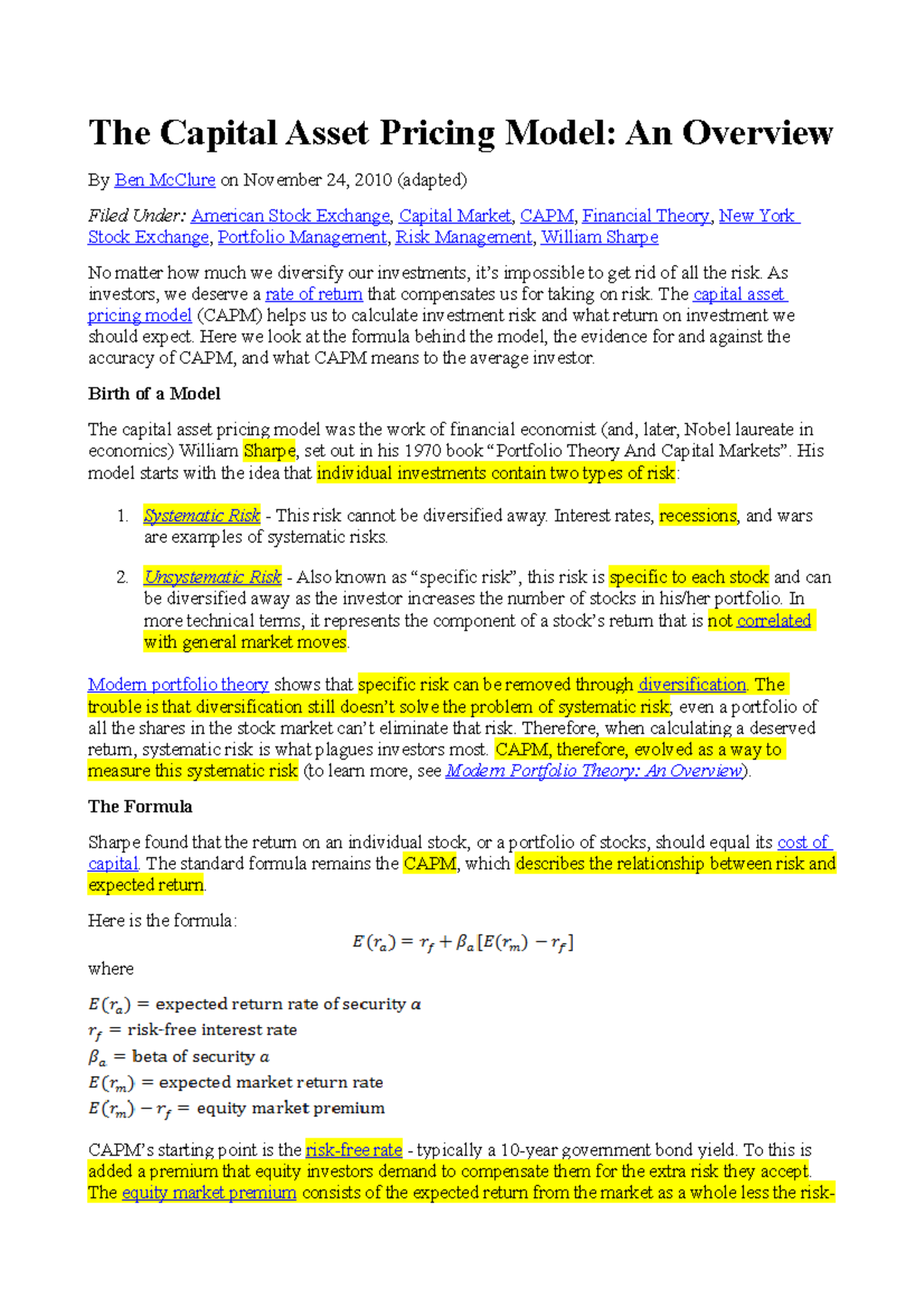 capital asset pricing model research paper