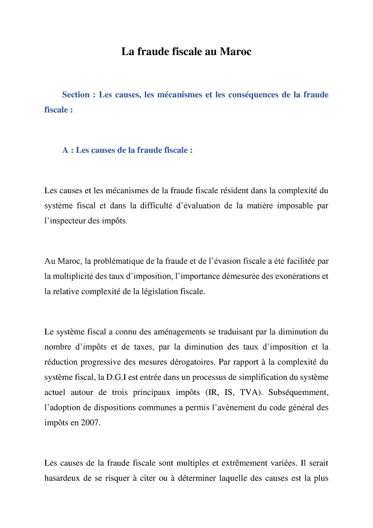 2 - Les Causes, Les Mécanismes Et Les Conséquences De La Fraude Fiscale ...