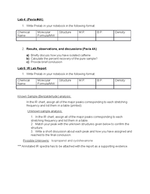 GW 4,6,7 - Lab report - Orga11ic Chemi· try-l C hapter 4: Rings ...