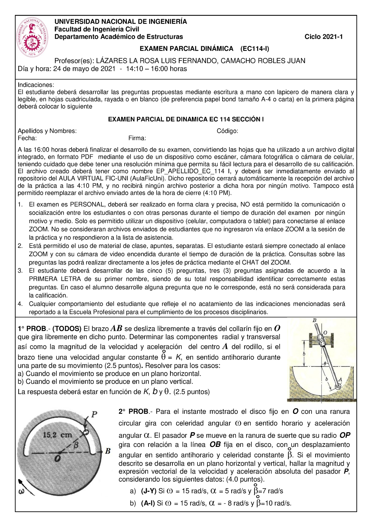 Examen Parcial_2021-1 - UNIVERSIDAD NACIONAL DE INGENIERÍA Facultad De ...