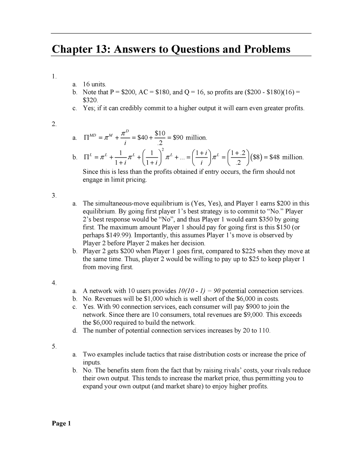 Chapter 13 Solution Manual For Managerial Economics Business Strategy 7th Edition Michael Studocu