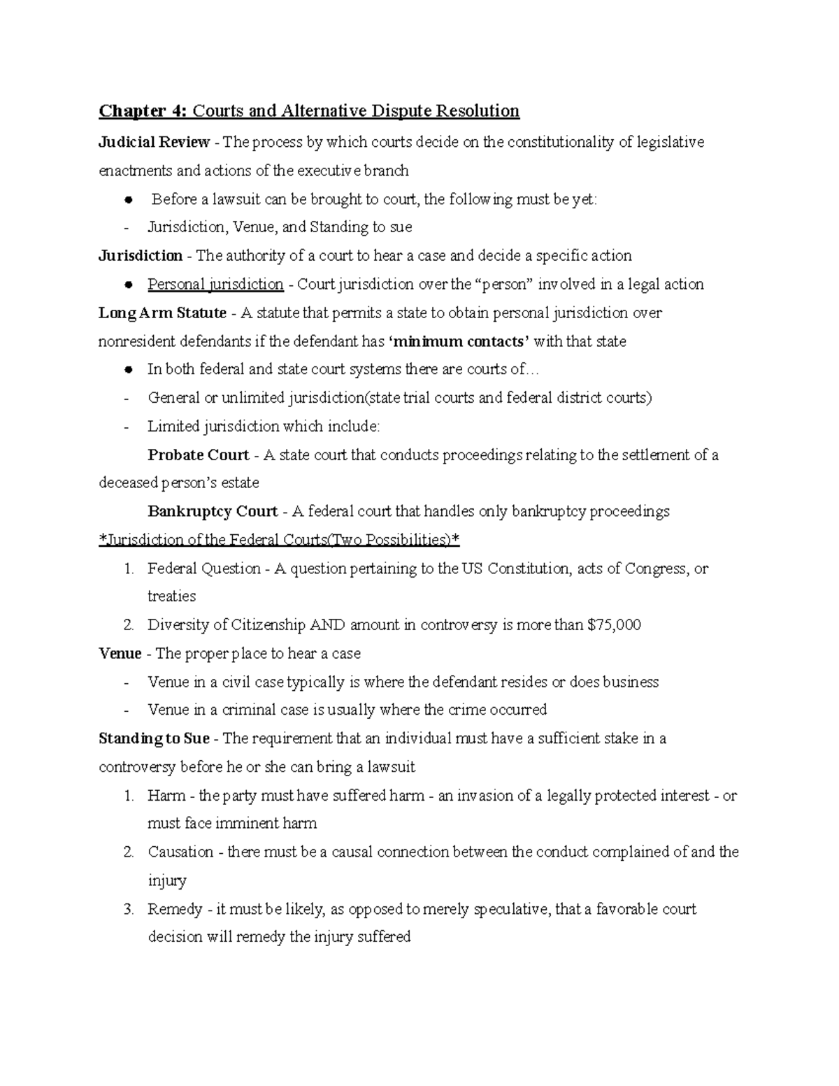 Courts + Alternative Dispute Resolution - Chapter 4: Courts And ...