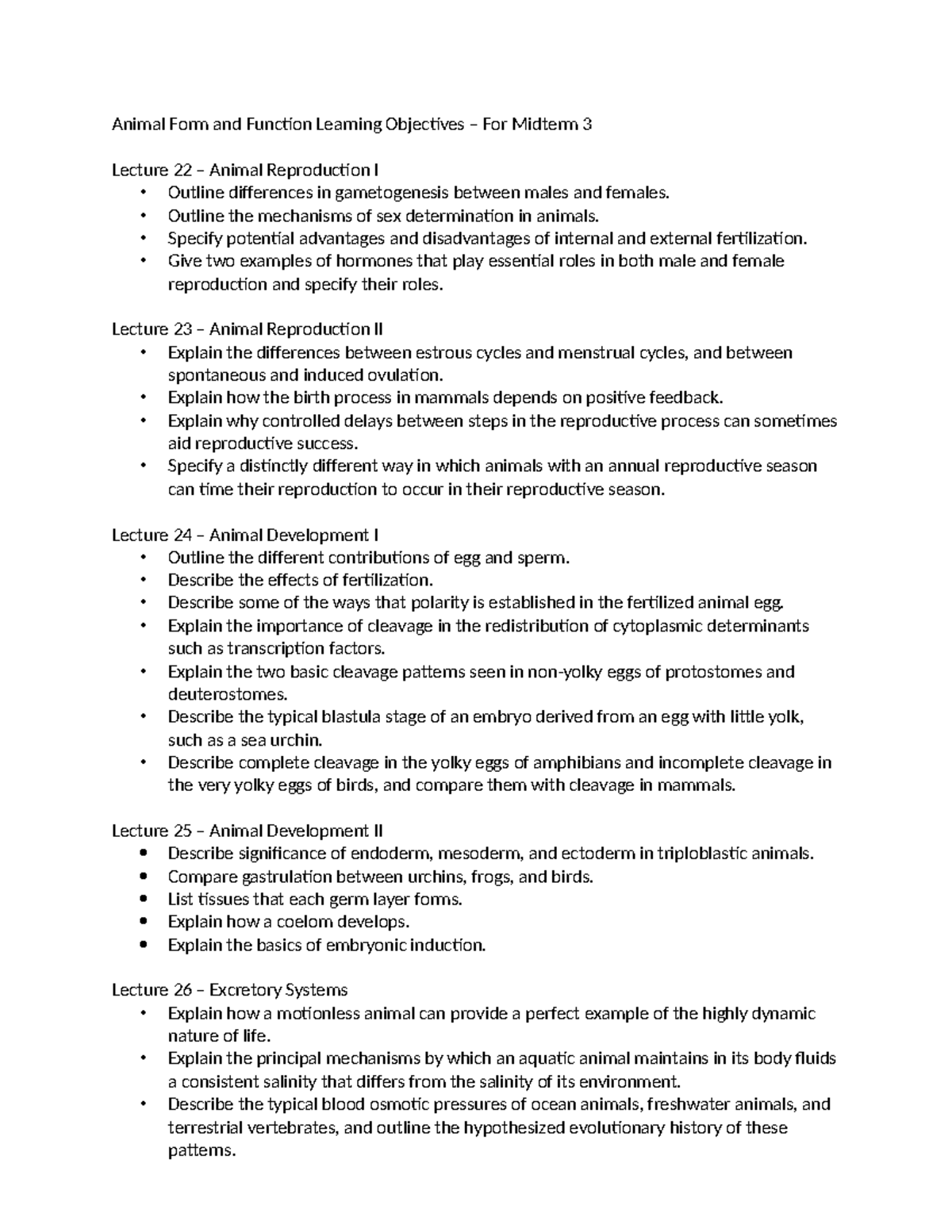 LOs 22-27 - Learning Objectives - Animal Form and Function Learning ...