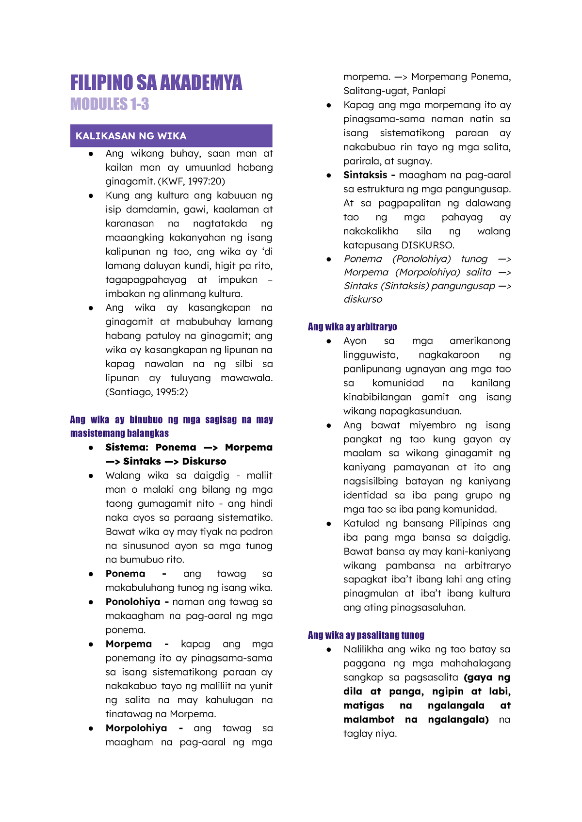 Filsa Reviewer Module 1 3 Filipino Sa Akademya Modules 1 Kalikasan Ng Wika Ang Wikang Buhay 7678