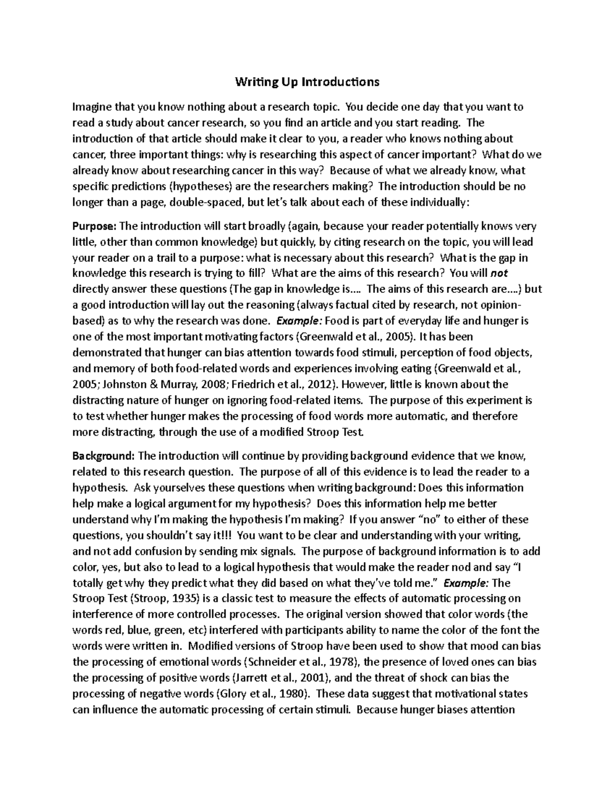 Writing Up Intro - Lecture notes All - Writing Up Introductions Imagine ...