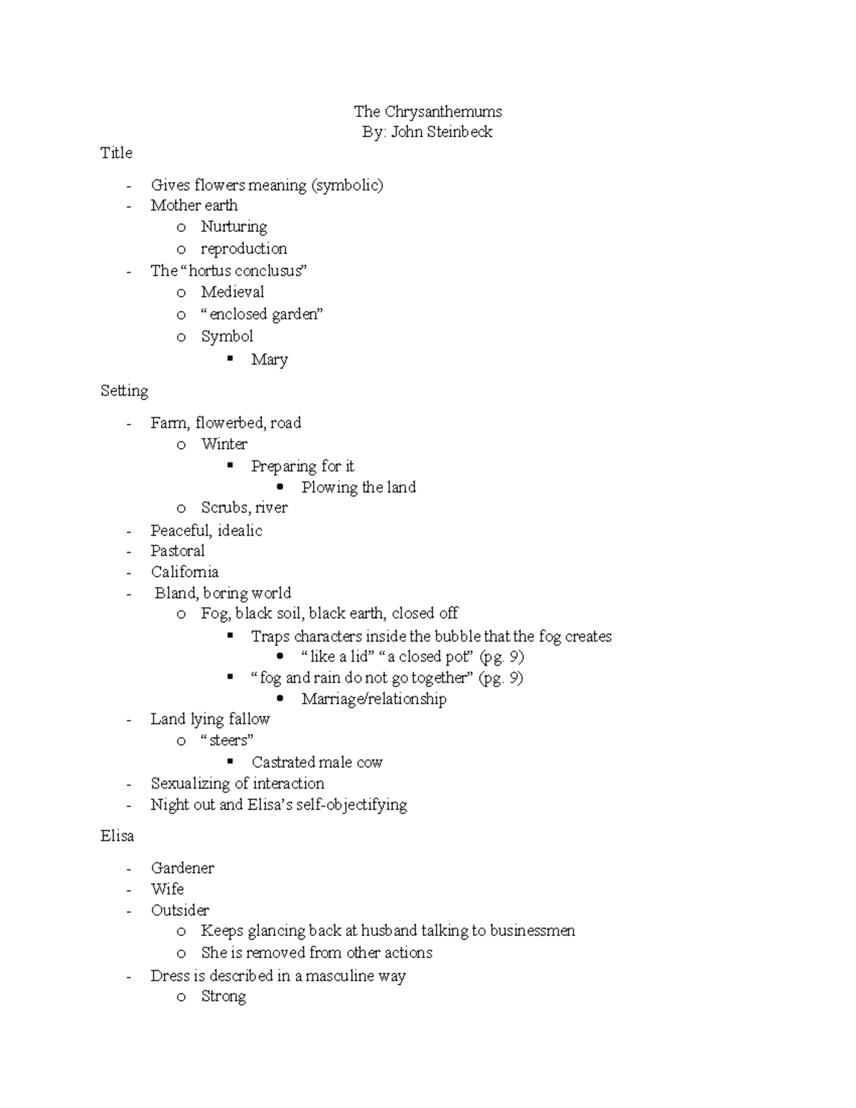 Chrysanthemums Notes The Chrysanthemums By John Steinbeck Title
