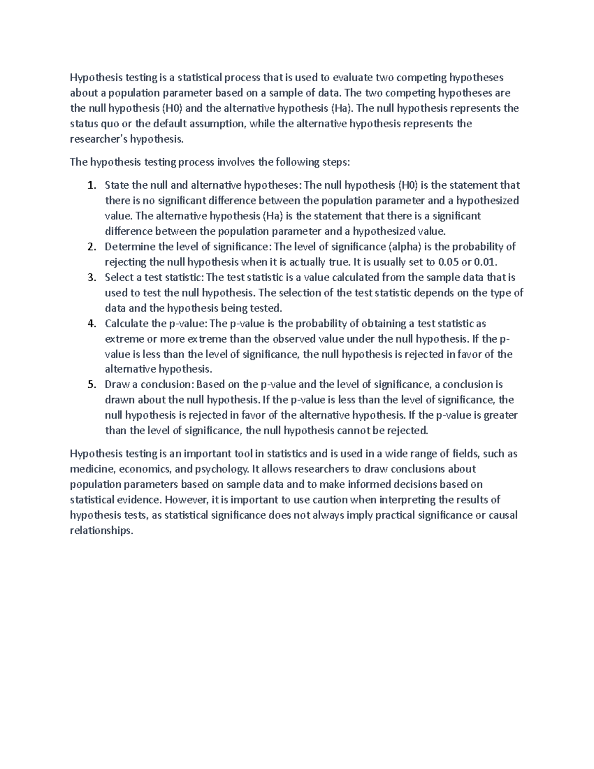 Num 9 - hypothesis testing - Hypothesis testing is a statistical ...