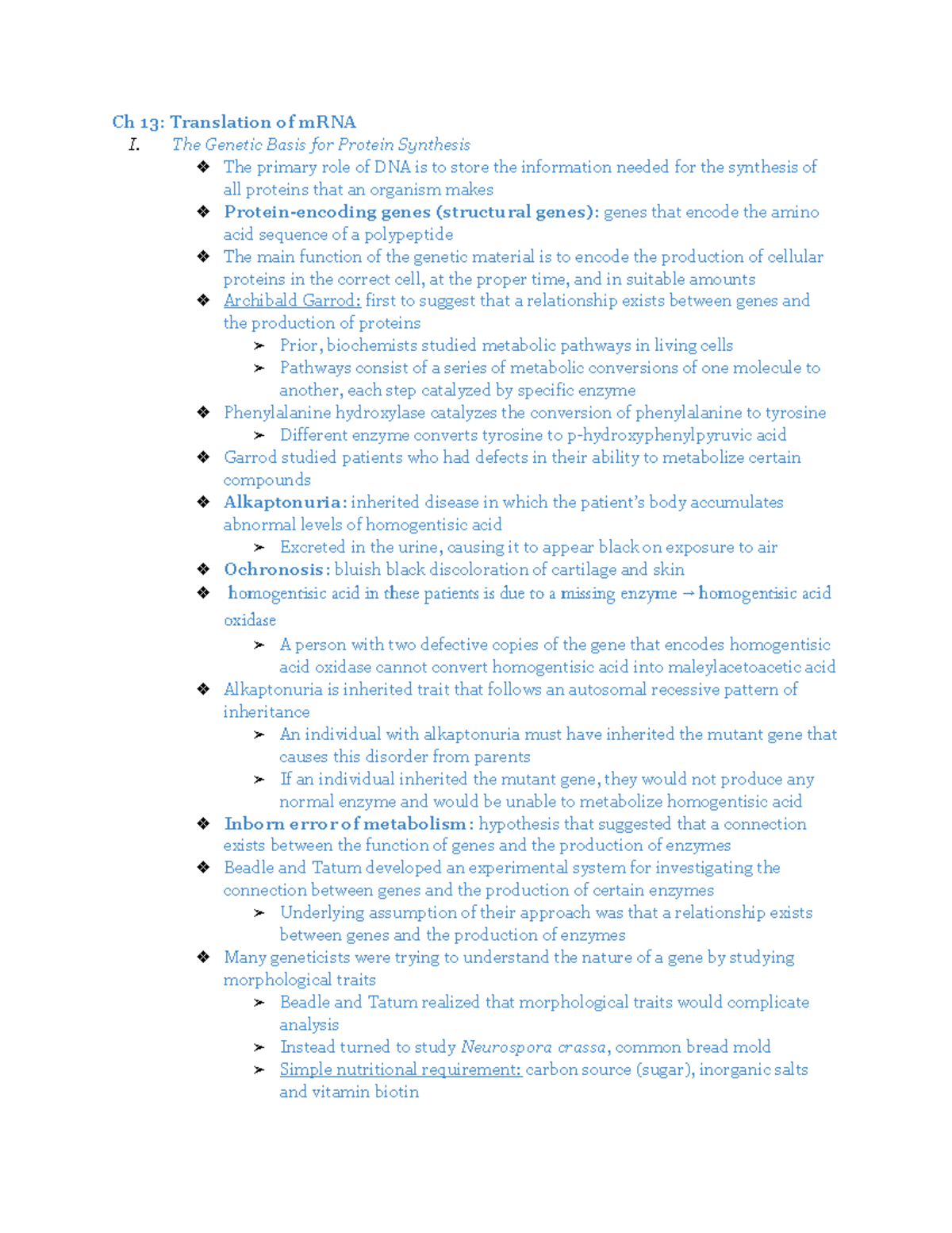 Ch 13 - Lecture notes Chapter 13 - Ch 13: Translation of mRNA I. The ...