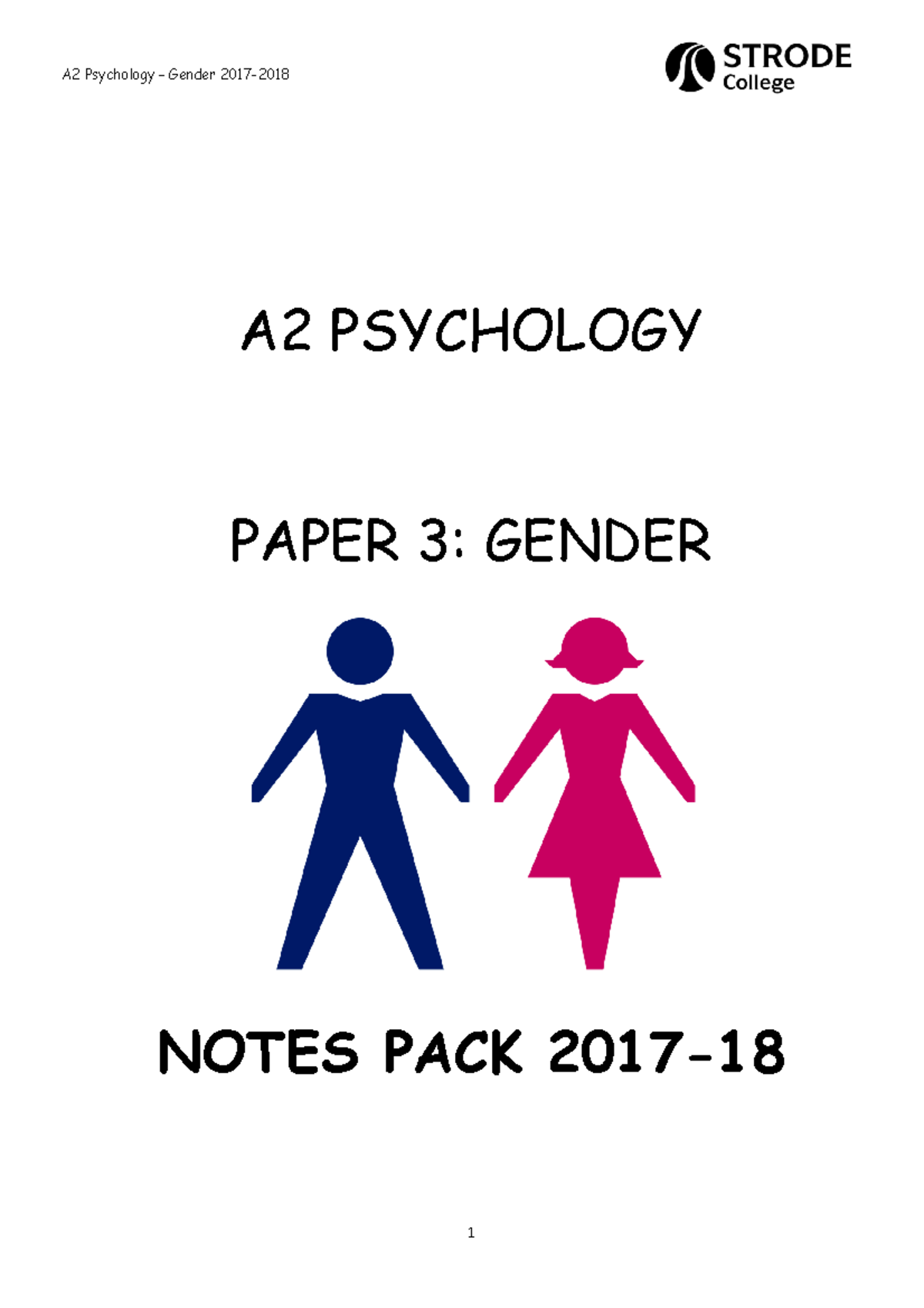 Gender Notespack 2017 18 A2 Psychology Paper 3 Gender Notes Pack