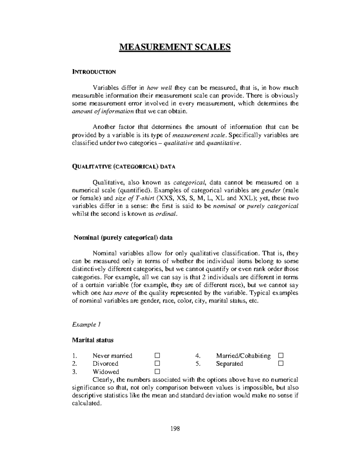 Notes - Part 1 - NOTE - MEASUREMENT MEASUREMENT SCALES SCALES ...