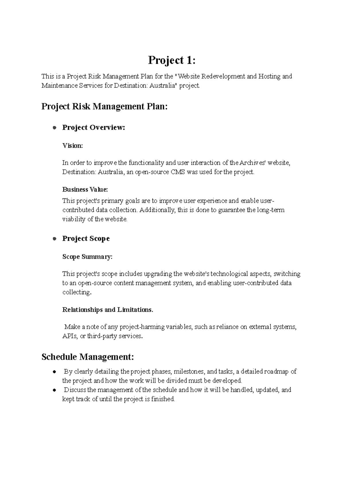 Atif assignment. 1 - Manage program risk - Project 1: This is a Project