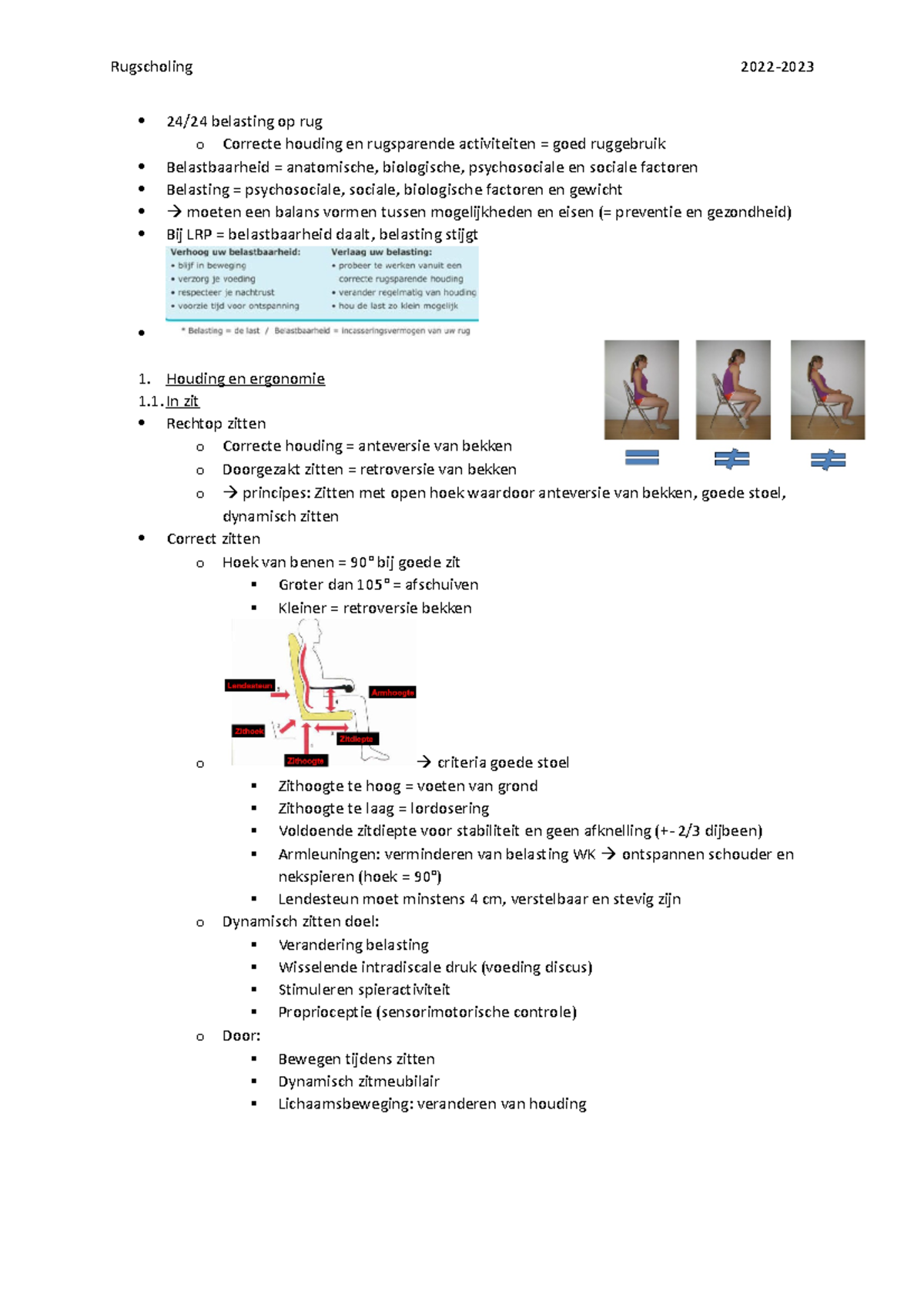 Gezondheid en preventie rugscholing - 24/24 belasting op rug o Correcte ...