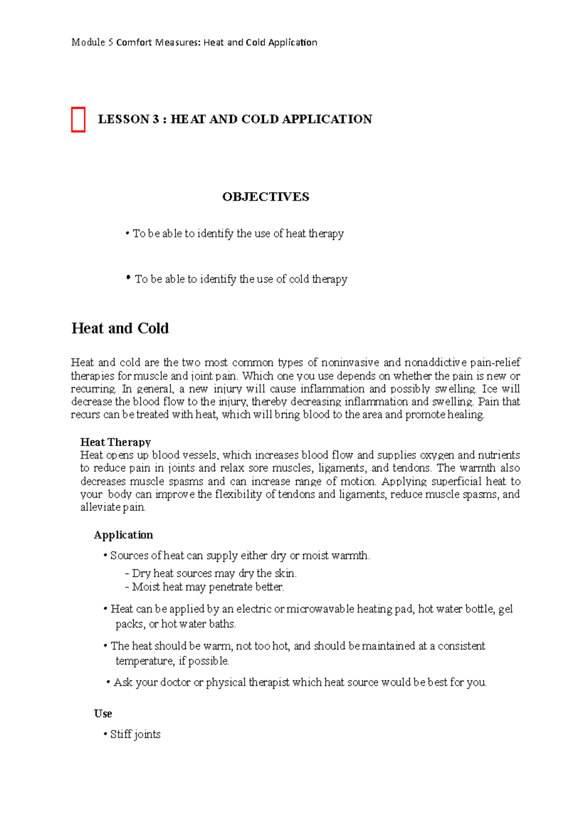 M3L6HeatandColdApplication Gclass Module 5 Comfort Measures