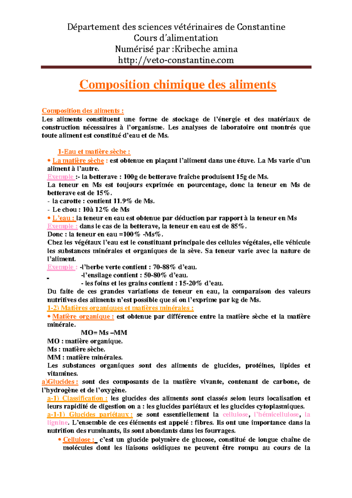 19 Composition chimique des aliments Cours d’alimentation Numérisé