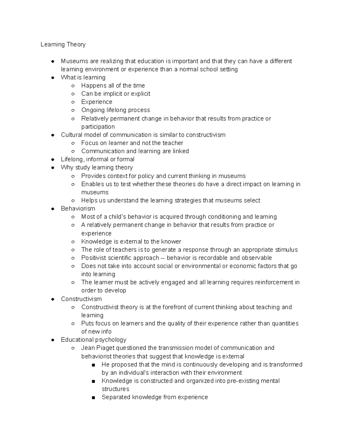 Learning Theory - Dr. Gilmore - Learning Theory Museums are realizing ...