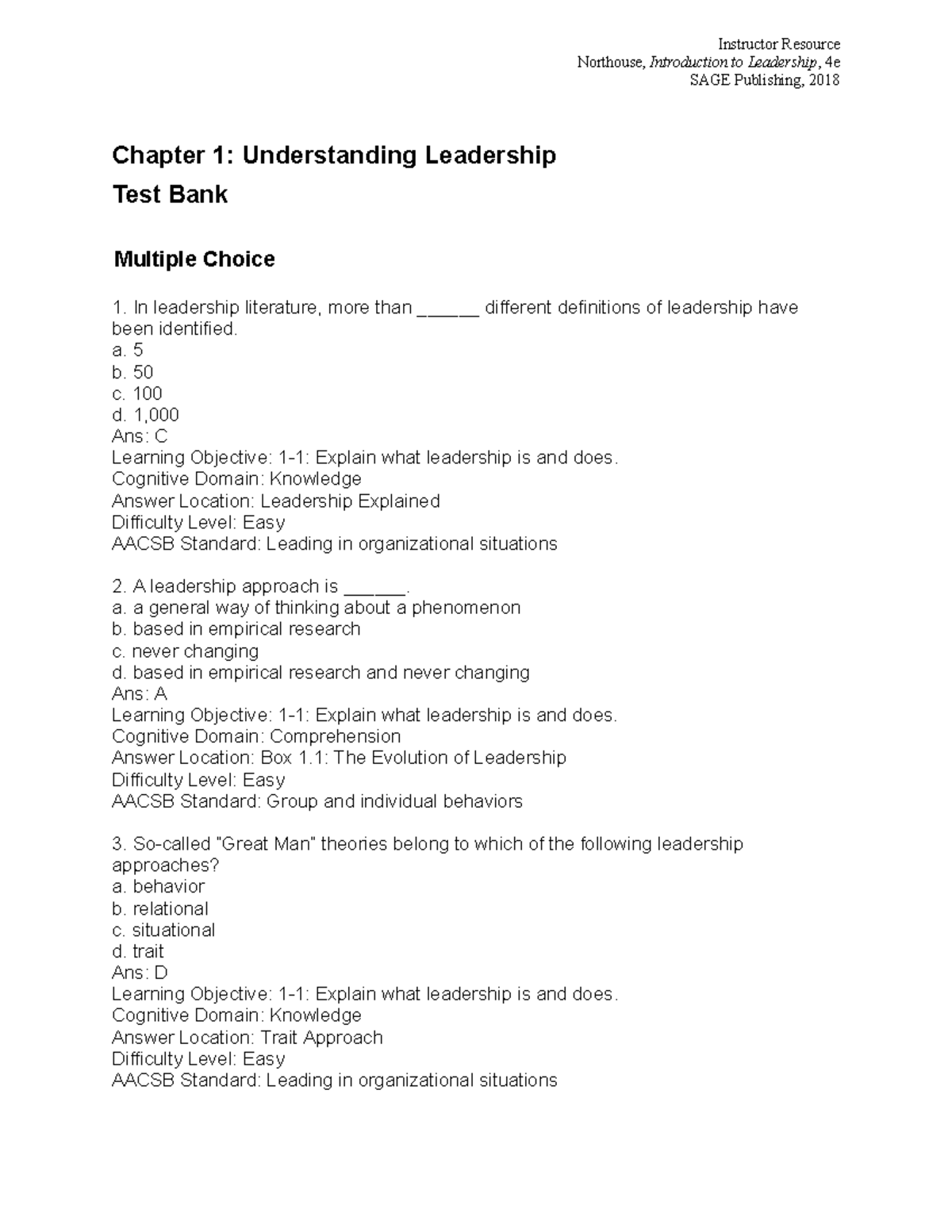 Tb leadership - Northouse, Introduction to Leadership, 4e SAGE ...