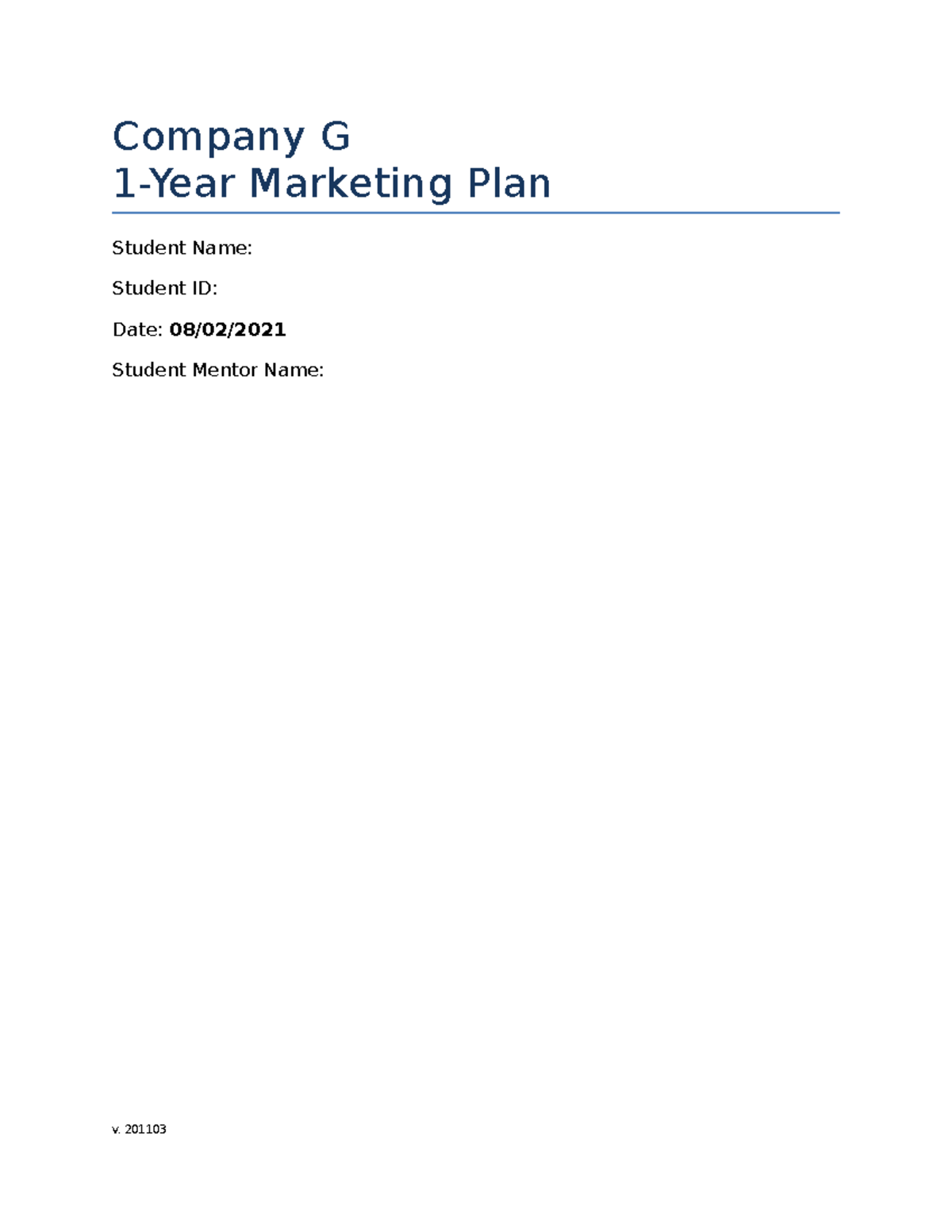 Company G One-Year Marketing Plan - Company G 1-Year Marketing Plan ...