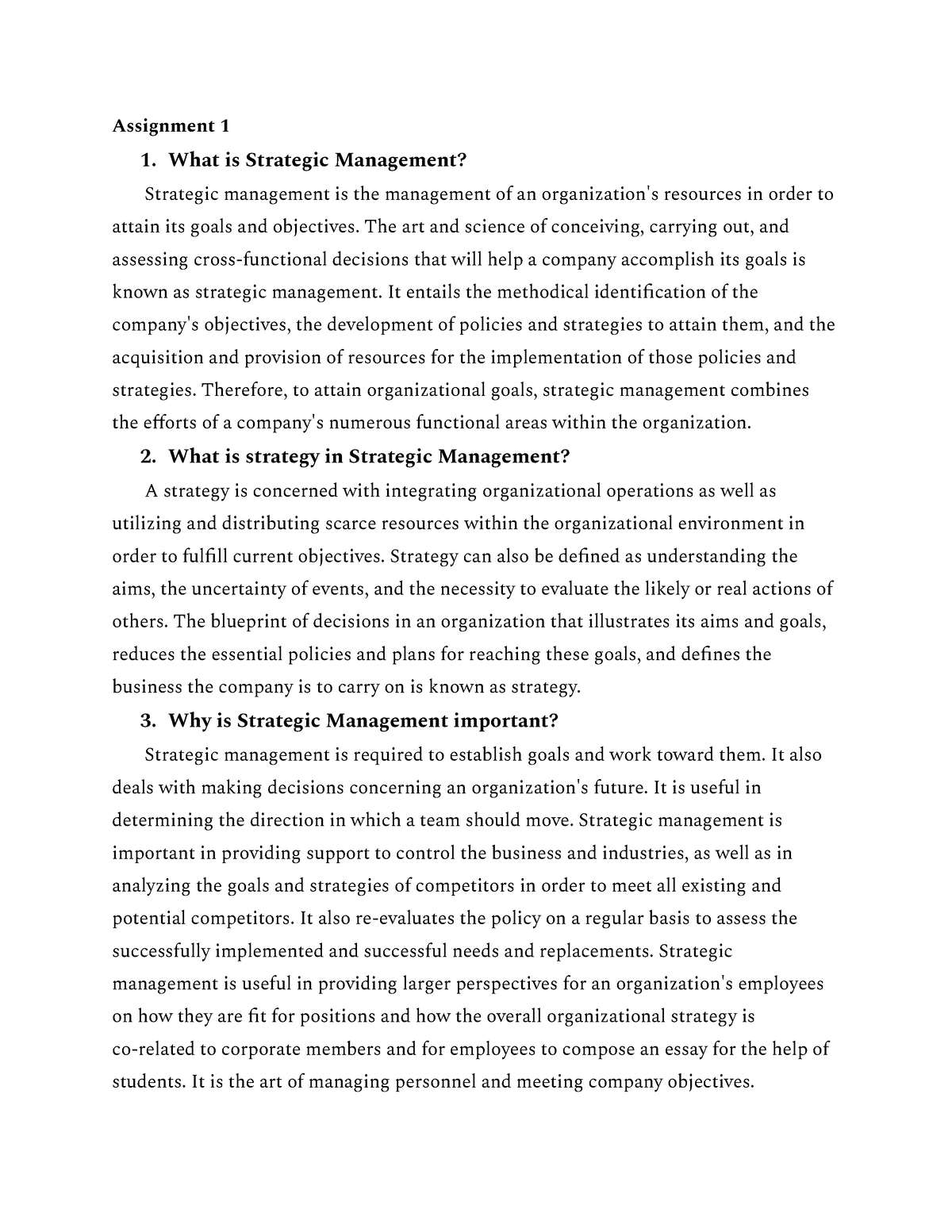 strategic management assignment 1