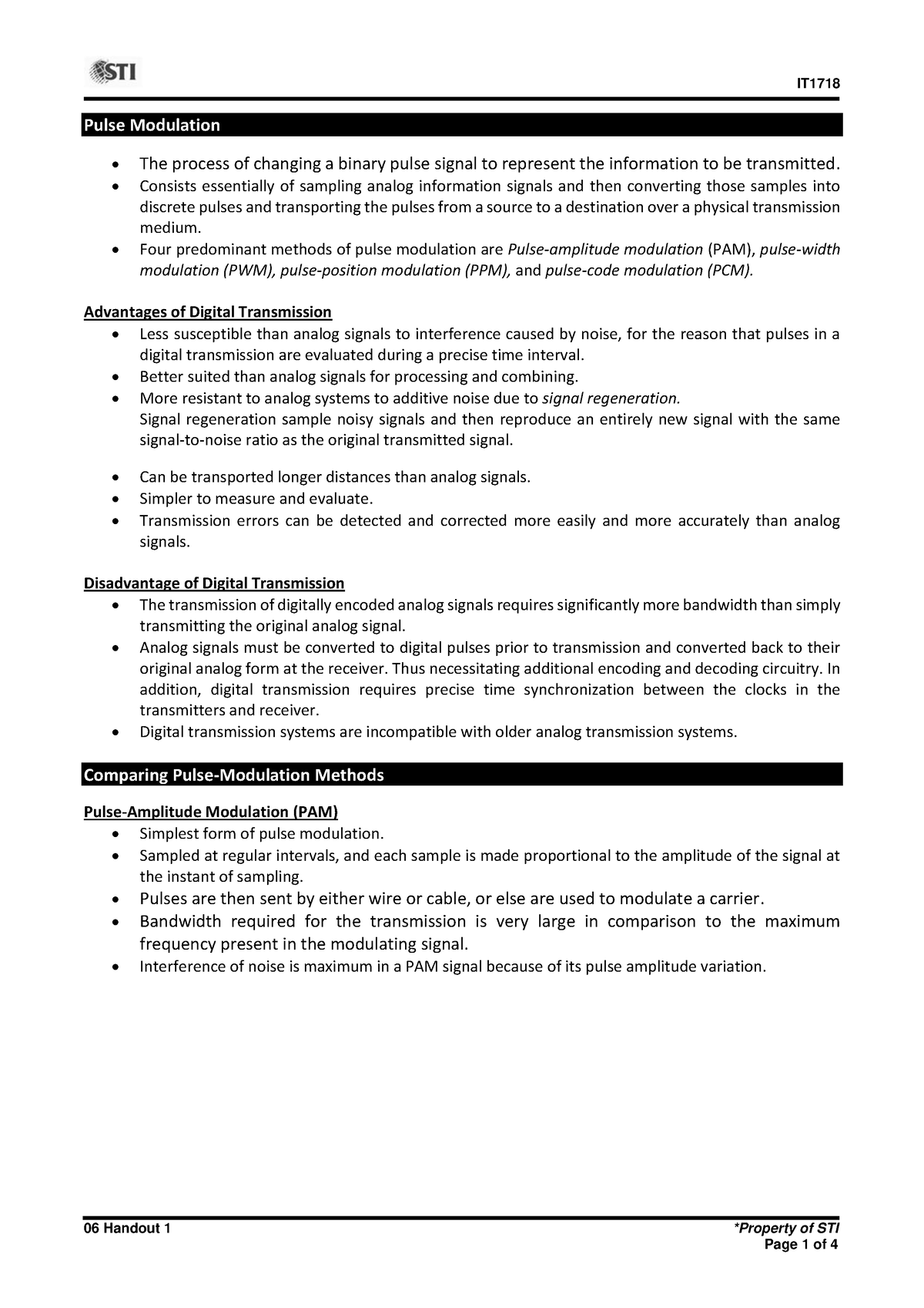 Po C Pulse Modulation - Prof. Leticia Gomez - 06 Handout 1 *Property of ...